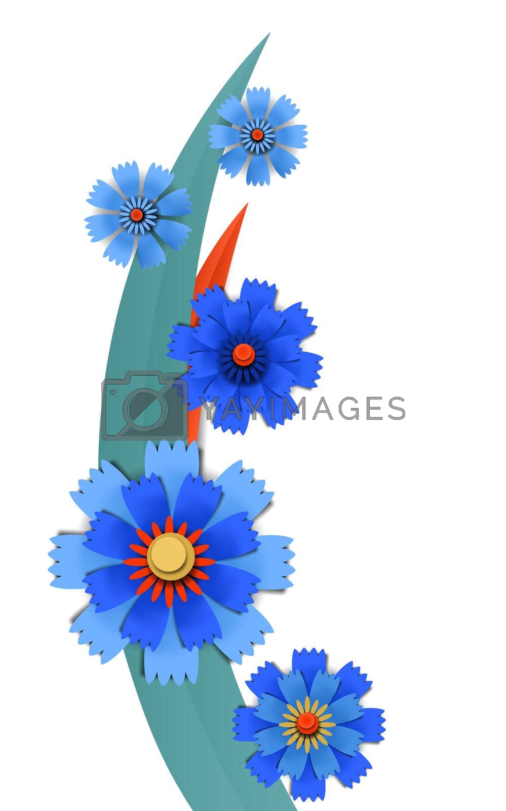 Royalty free image of Cut paper cornflowers in bouquet by Xeniasnowstorm