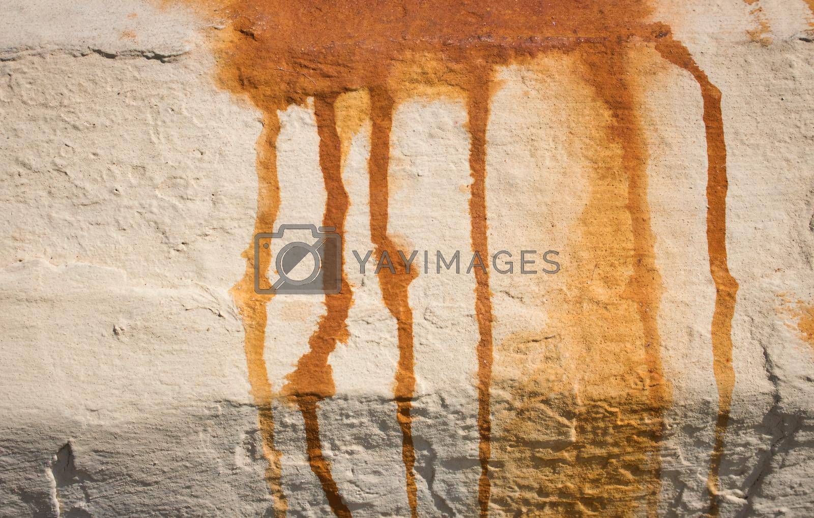 Royalty free image of Grungy wall background with red rusty stain dripping down from rain corrosion by tennesseewitney