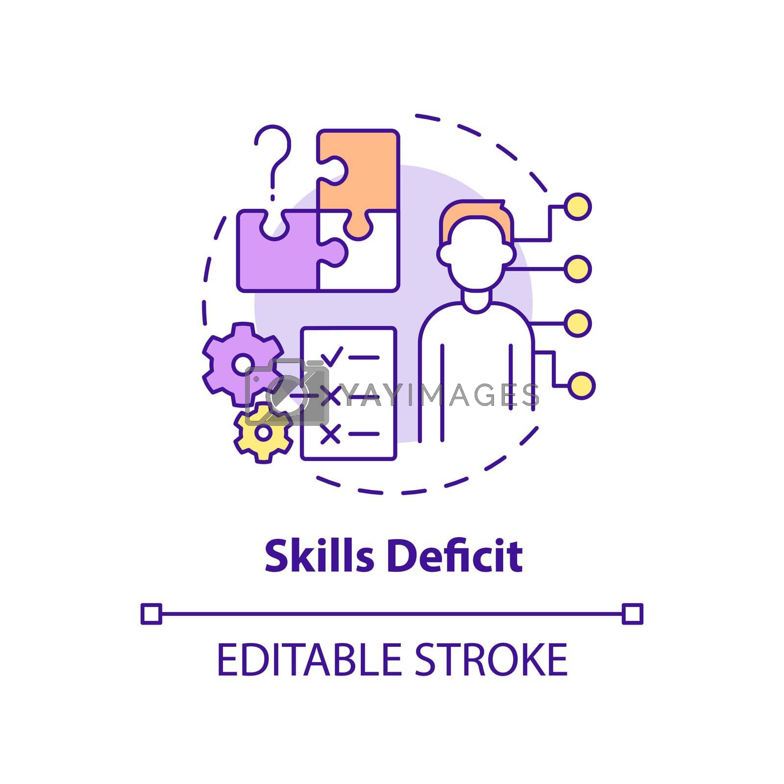 Skills deficit concept icon. No professional development. Adaptability enemy in HR abstract idea thin line illustration. Isolated outline drawing. Editable stroke. Arial, Myriad Pro-Bold fonts used