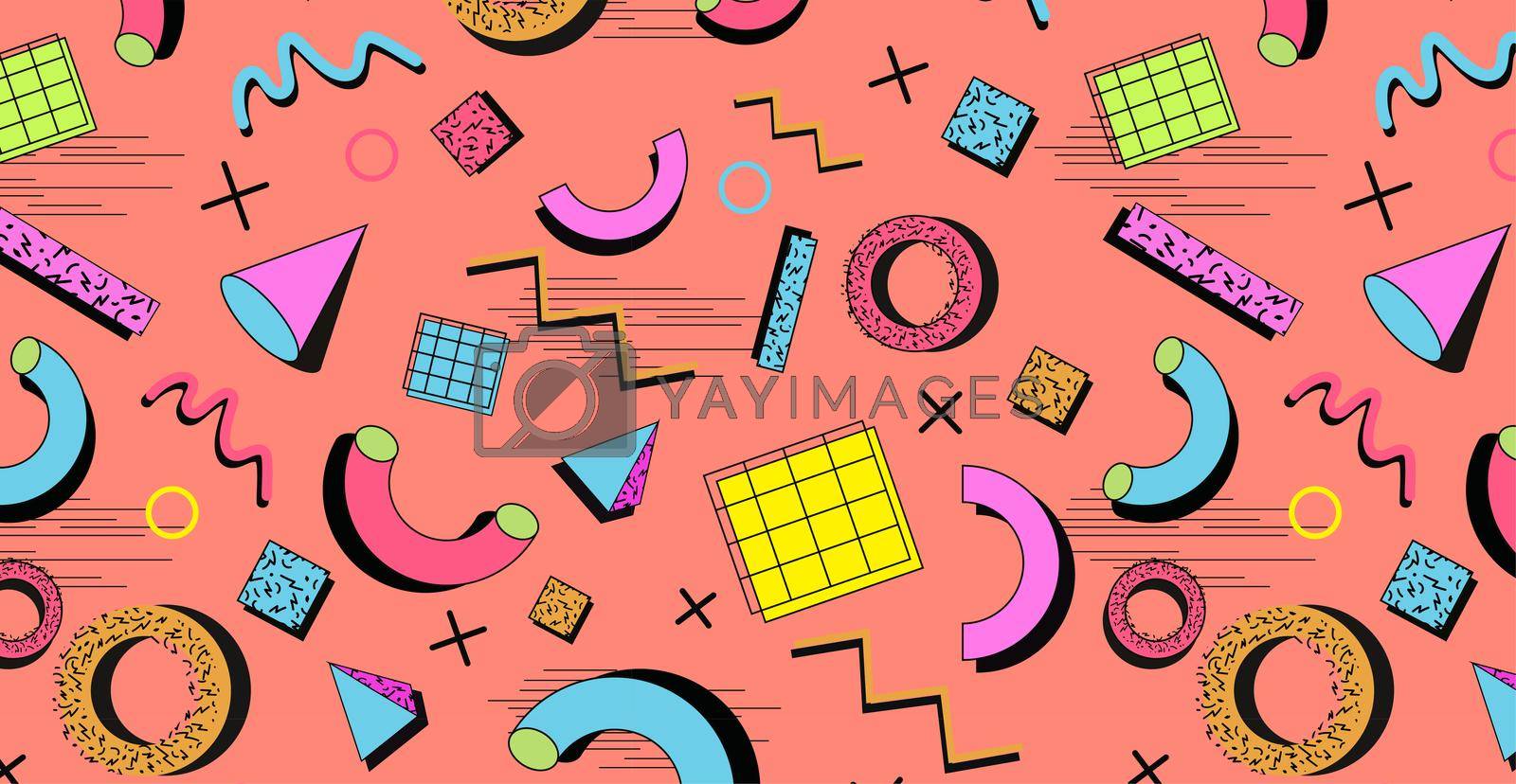Memphis background, 80s-90s style patterns. Memphis fashion style. Colorful geometric pattern, different shapes of color style.