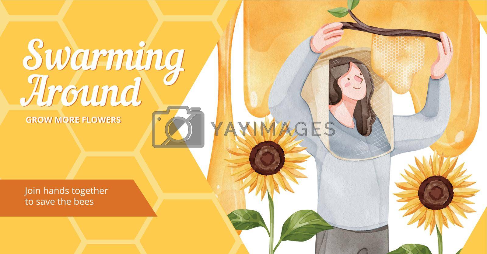 Royalty free image of Facebook ads template with honey bee concept,watercolor style by Photographeeasia