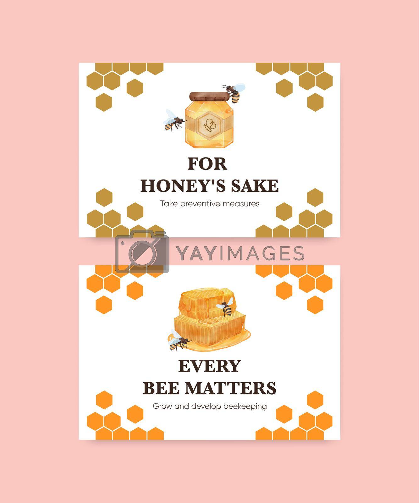 Royalty free image of Facebook post template with honey bee concept,watercolor style by Photographeeasia