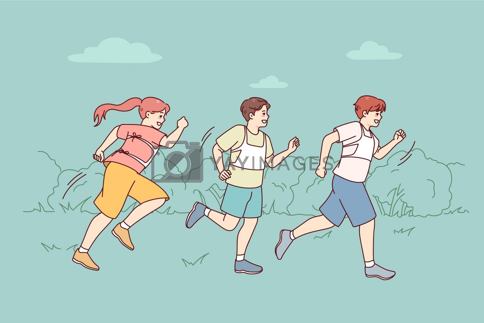 Royalty free image of Happy kids running marathon outdoors by Vasilyeva