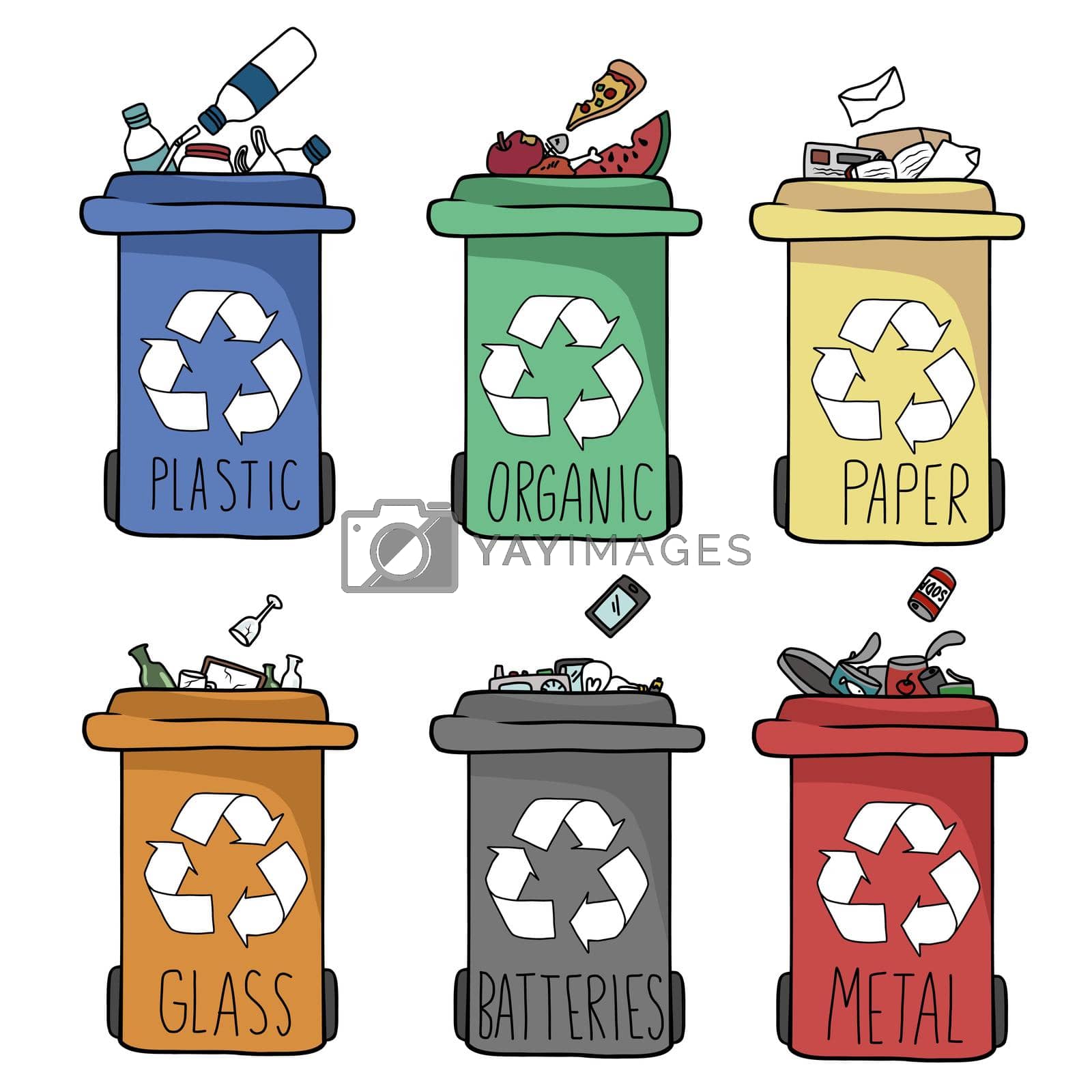 Royalty free image of Different of garbage bins types for recycling info graphic vector illustration by Yoopho