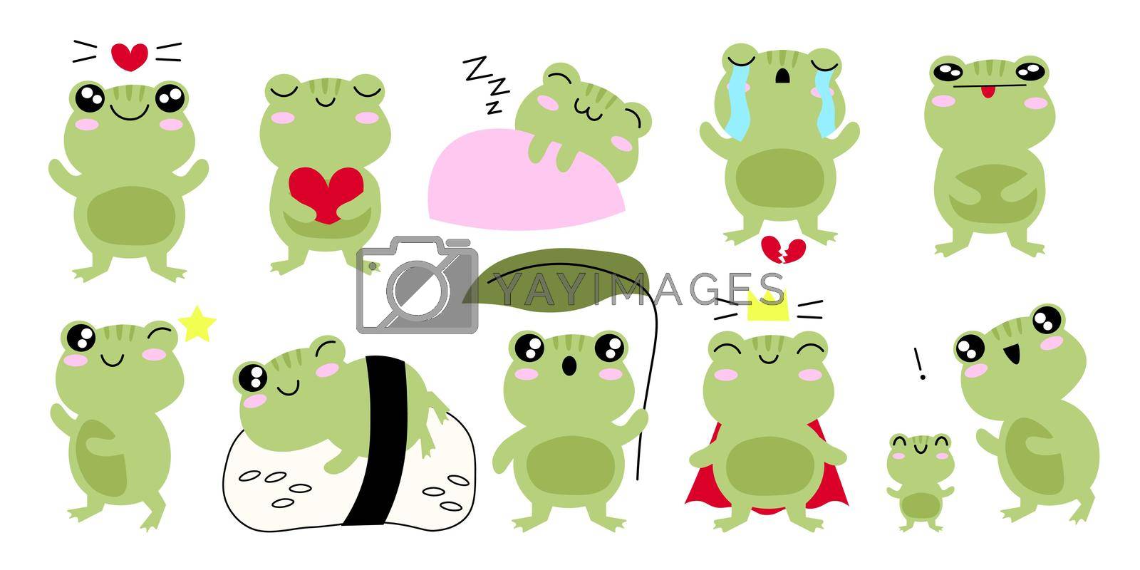 Royalty free image of Vector set of cute cartoon frogs. Kawaii froggie pack. Baby animals bundle. Cartoon characters for kids flat illustrations isolated on white background EPS by Alxyzt