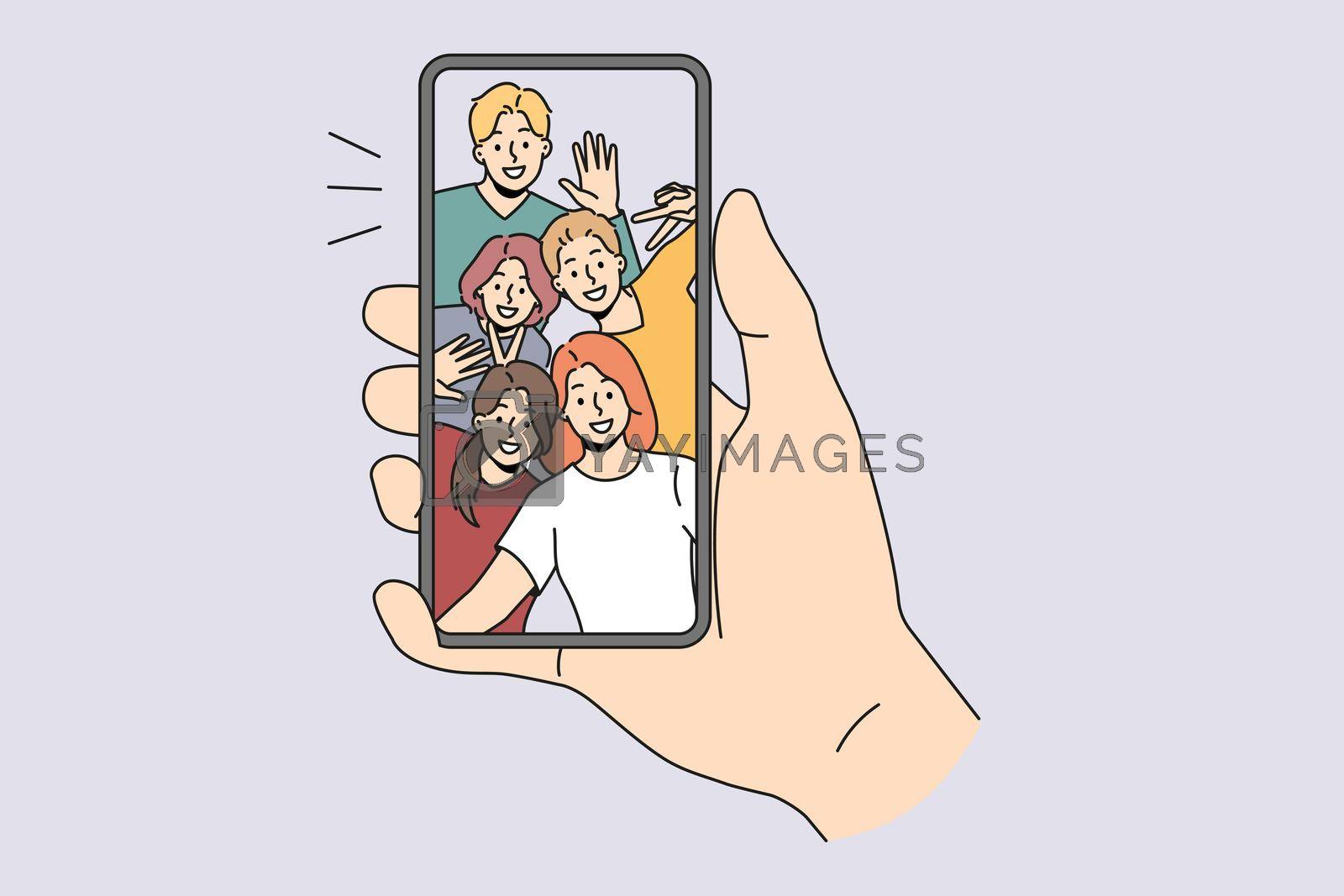 Royalty free image of Person talk on video call with diverse friends by VECTORIUM