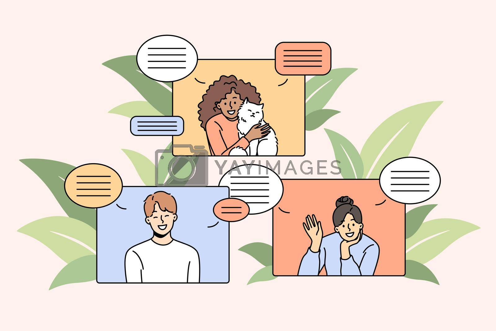 Royalty free image of Smiling diverse people communicate online on gadget by VECTORIUM
