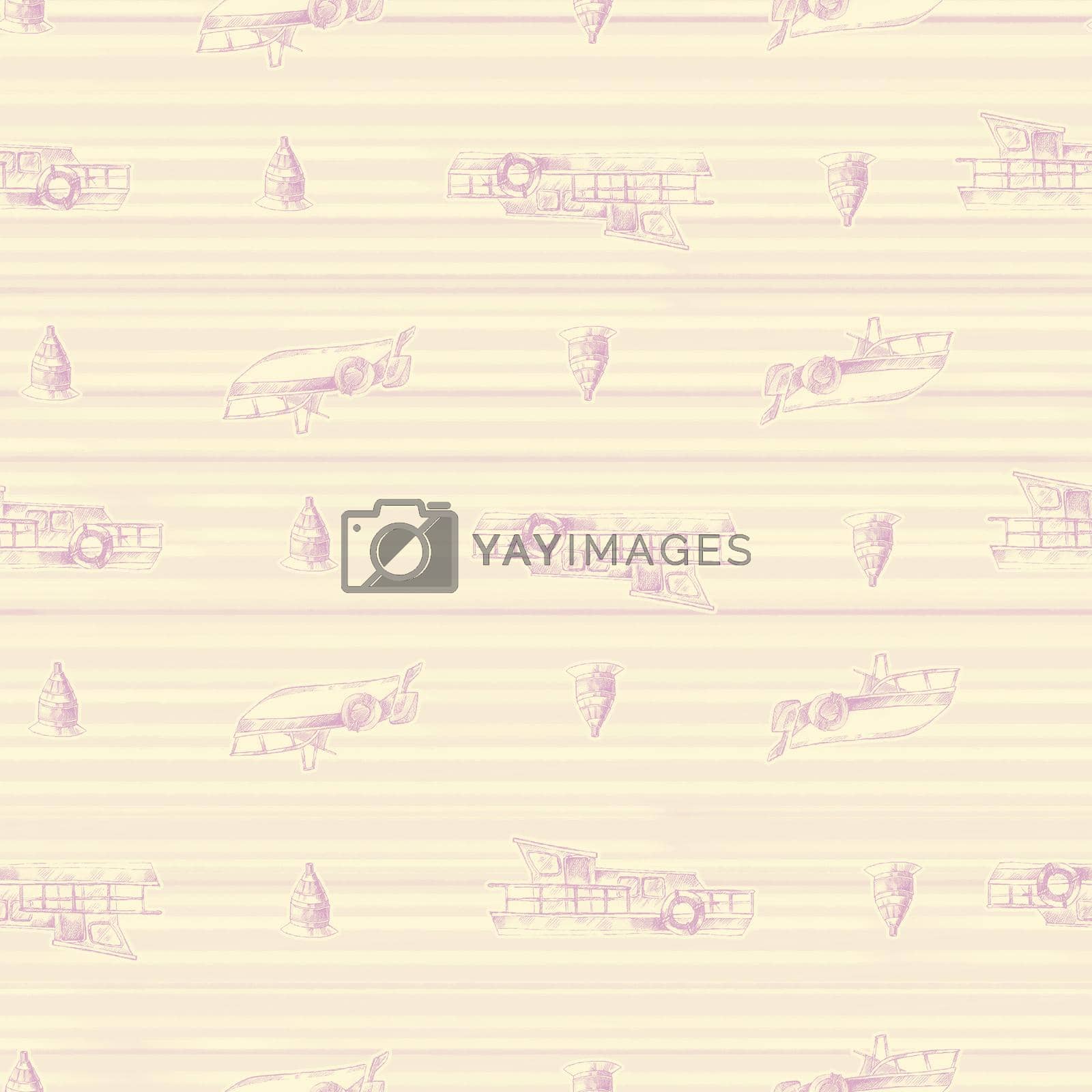 Royalty free image of Sailboats with stripes hand drawn seamless pattern in nautical style by fireFLYart