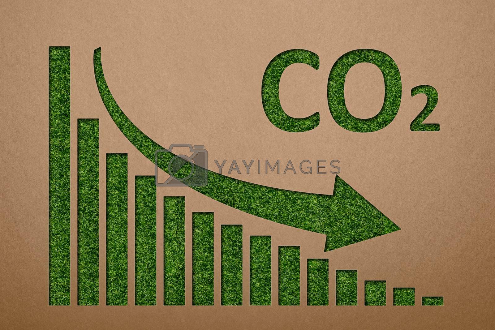 Royalty free image of Reduction of CO2 emissions into the atmosphere. Net zero emissions. 3D rendering of air pollution reduction. Chart for reducing carbon emissions. Green planet and ecology by SERSOL
