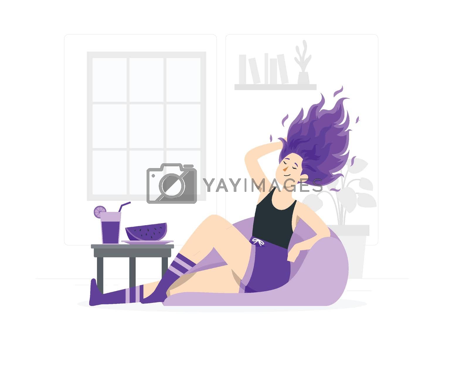 Royalty free image of Girl with purple fire hair flat design by Vinhsino