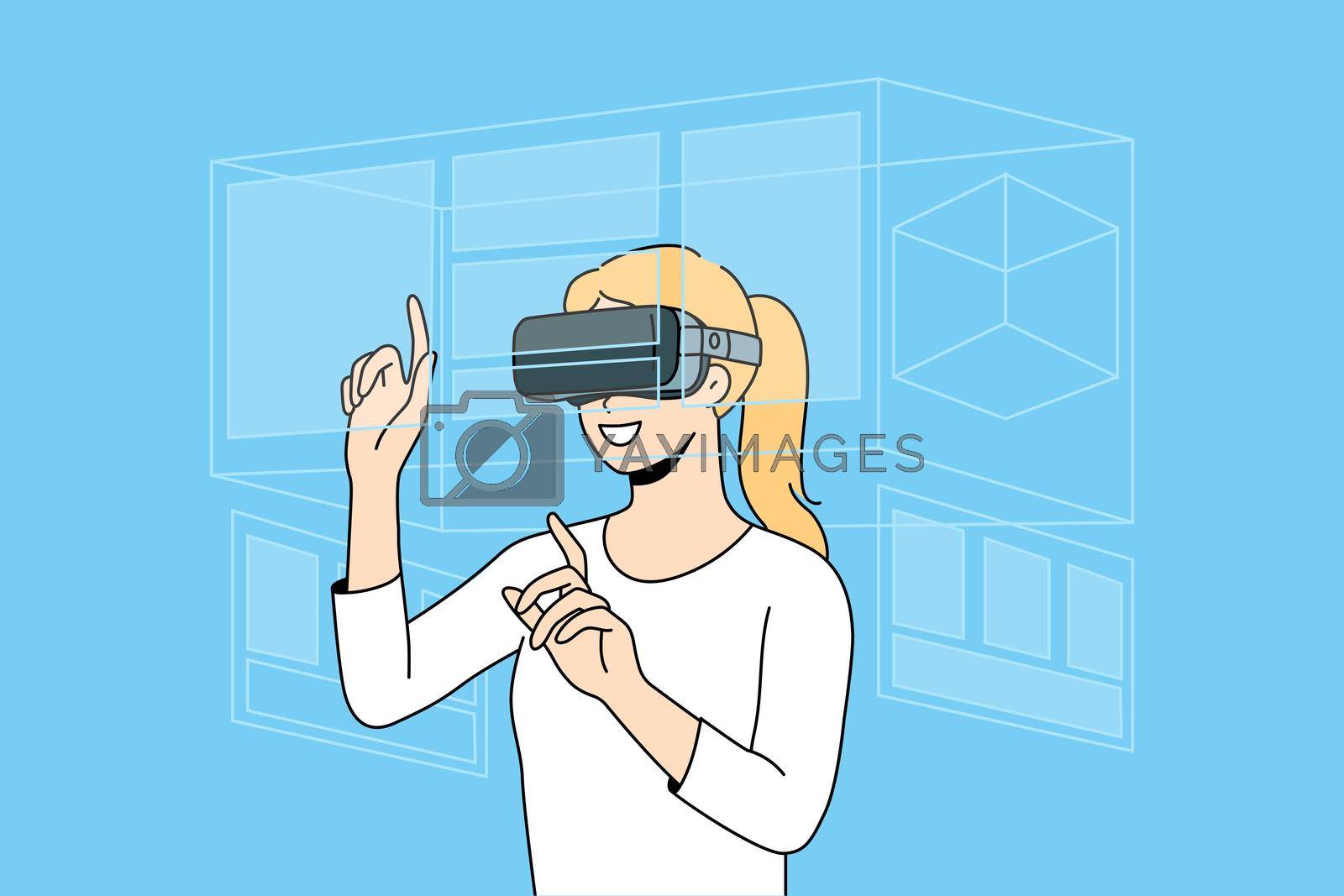 Royalty free image of Happy woman in VR glasses have fun by VECTORIUM