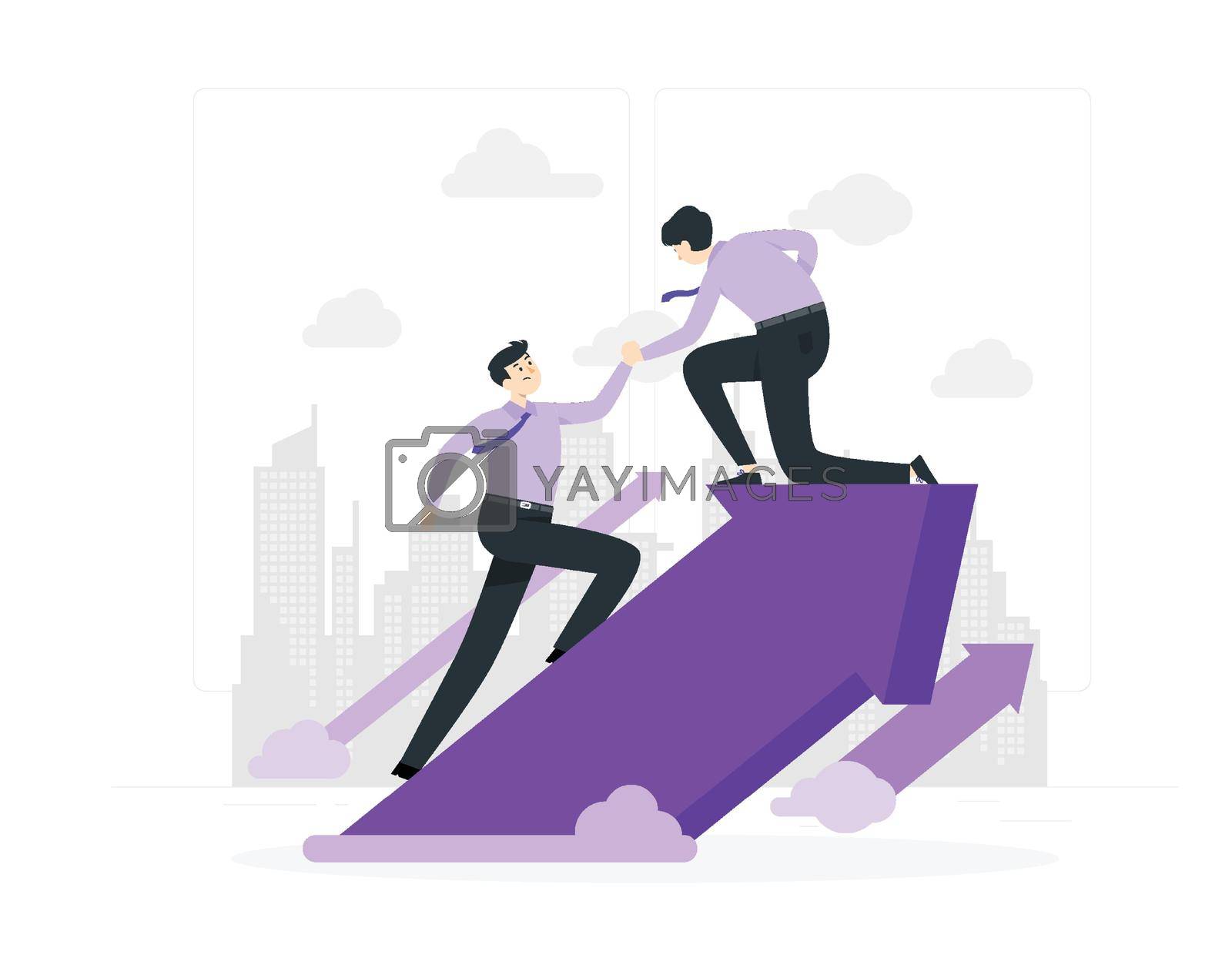 Royalty free image of Person helping friend partner step up on arrow to success by Vinhsino