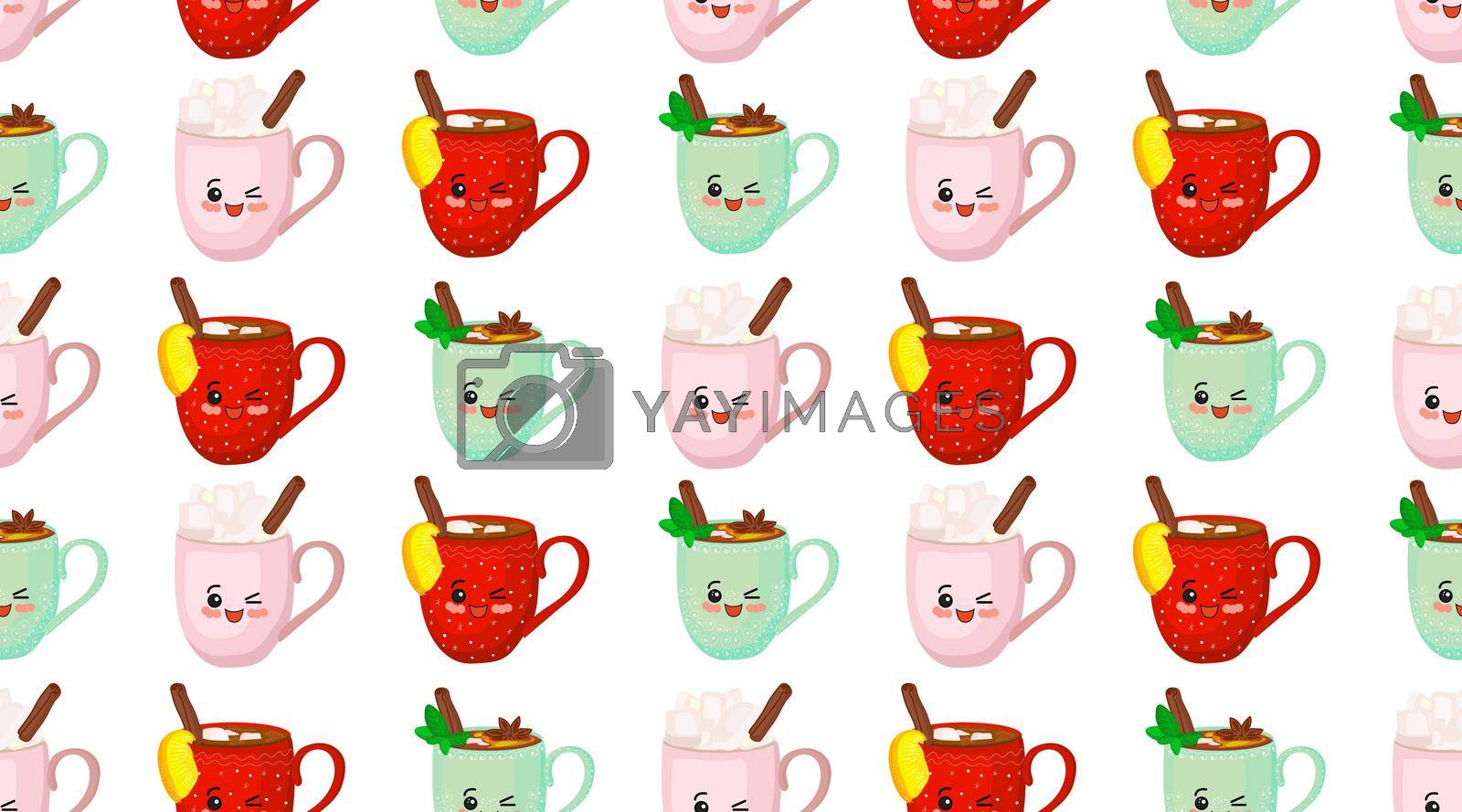 Royalty free image of Merry Christmas Cute patterns with kawaii cups. Hot drink. New Year characters.. by annatarankova