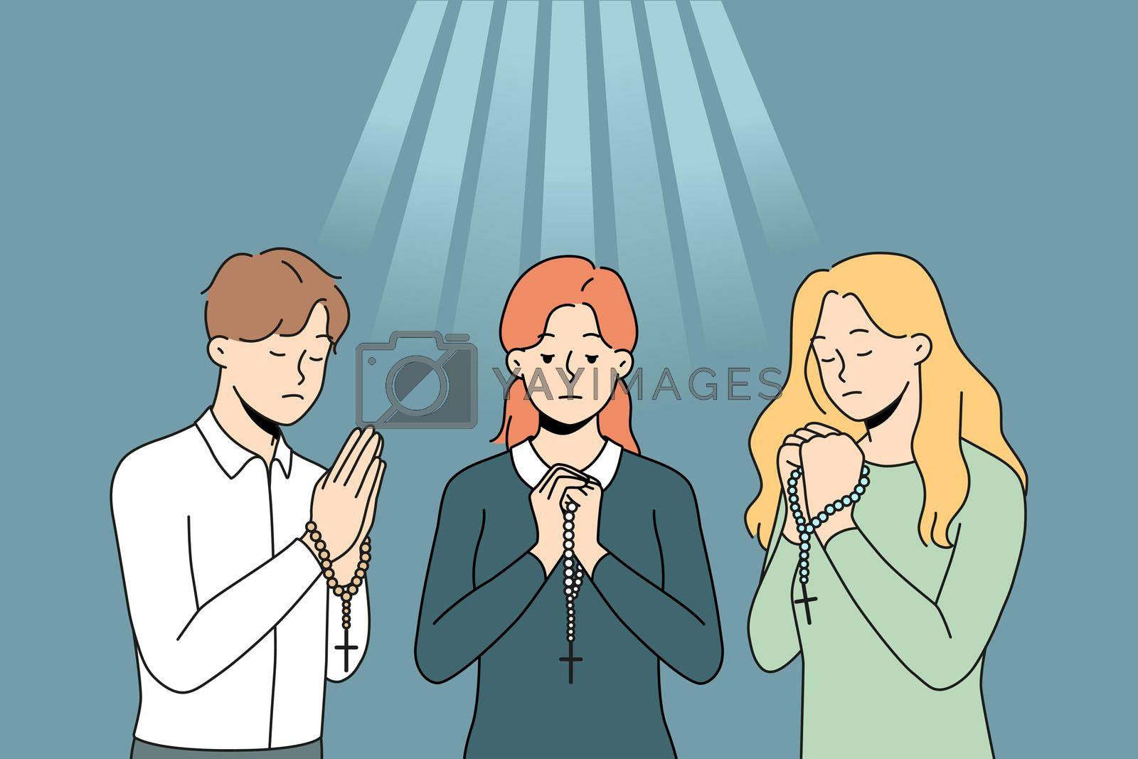 Royalty free image of People with rosary praying by VECTORIUM