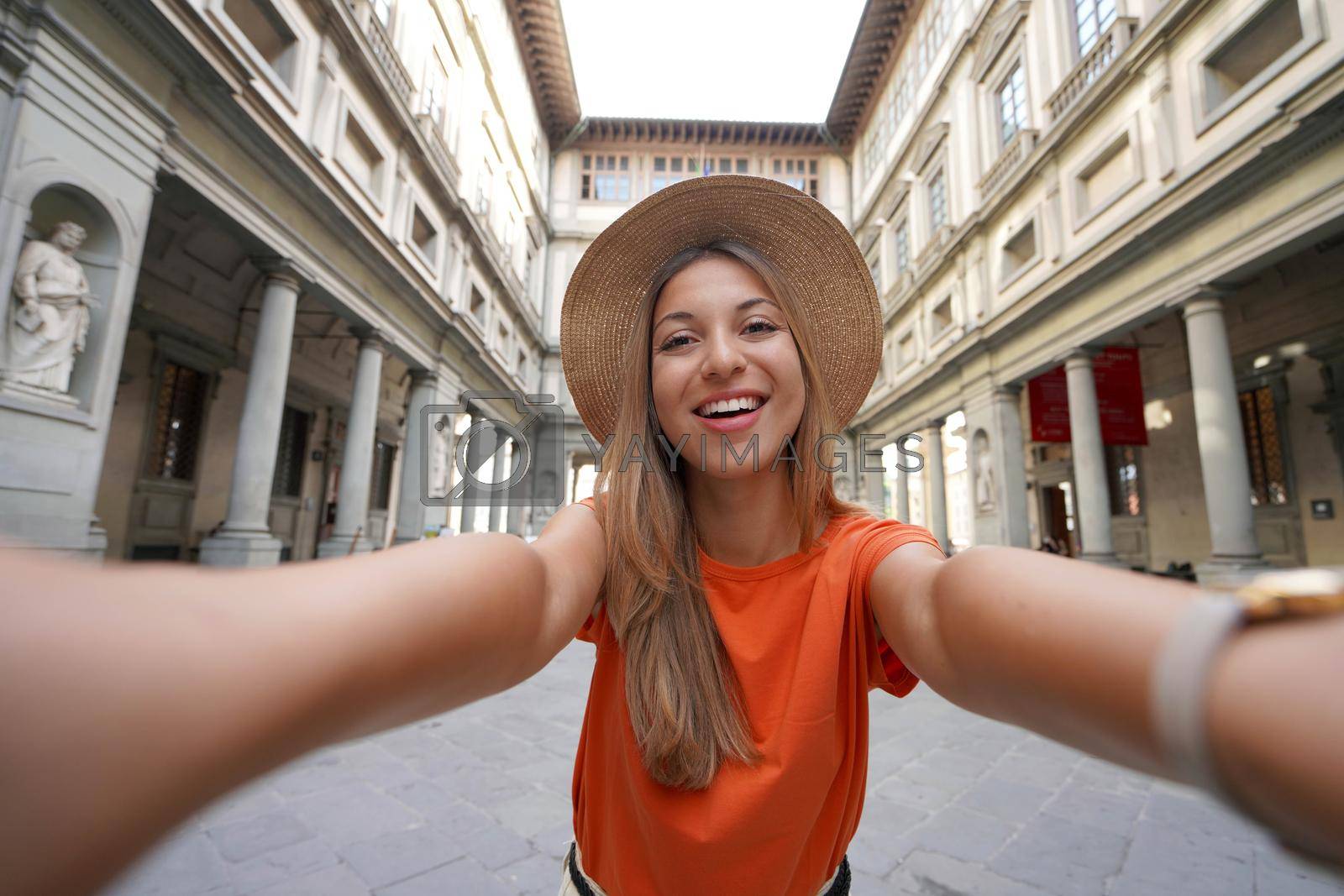Royalty free image of Self portrait of young tourist woman in courtyard of historic Uffizi Gallery art museum in Florence, Tuscany, Italy by sergio_monti