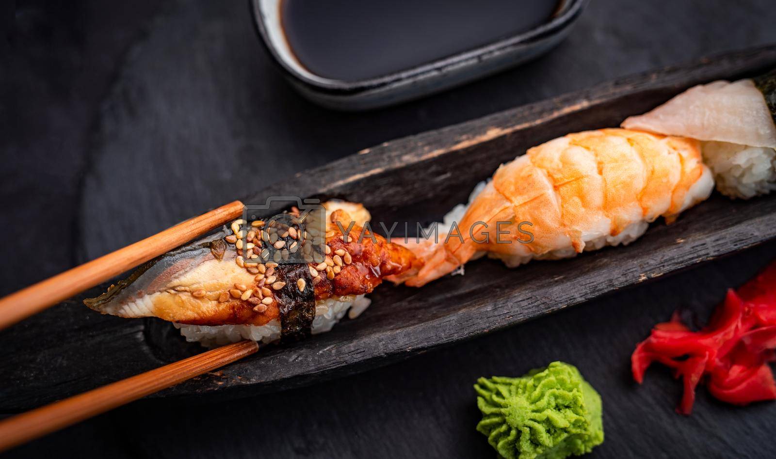 Royalty free image of Sushi sashimi set closeup by GekaSkr