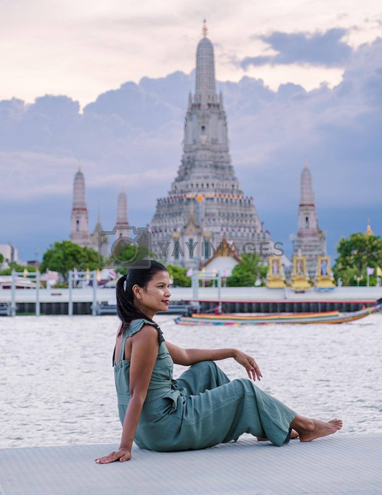 Royalty free image of Wat Arun temple Bangkok Thailand, Temple of Dawn, Buddhist temple alongside Chao Phraya River by fokkebok