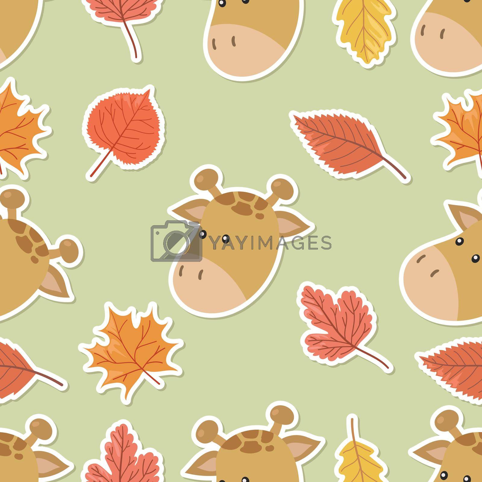 Royalty free image of Seamless doodle giraffe and leaf sticker cartoon pattern by valueinvestor