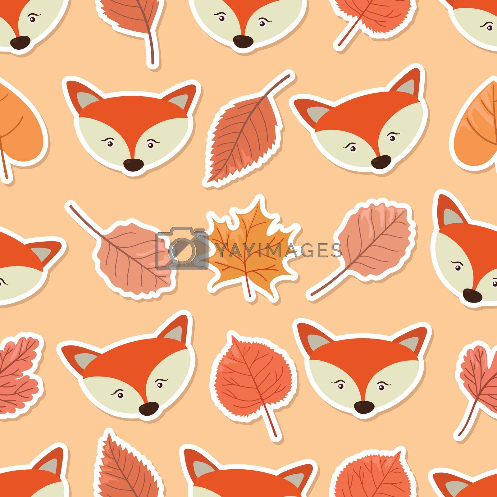 Royalty free image of Seamless doodle fox and leaf sticker cartoon pattern by valueinvestor