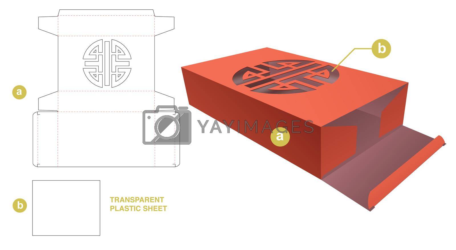 Royalty free image of Cardboard box with stenciled Chinese and transparent plastic sheet side die cut template by valueinvestor