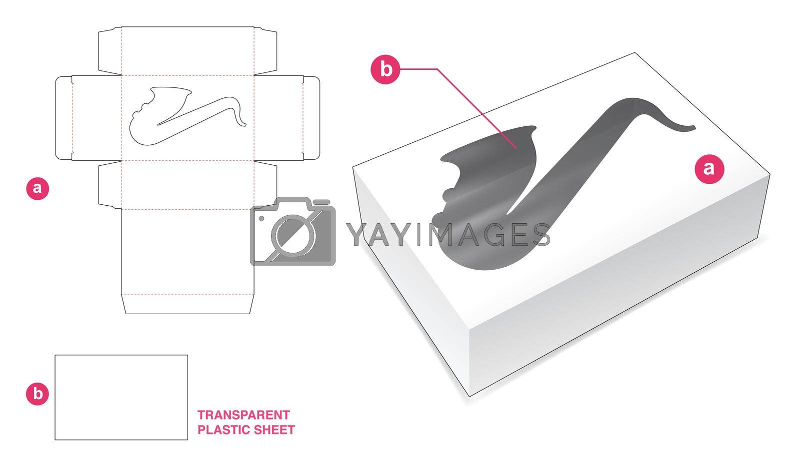 Royalty free image of Box and saxophone window with transparent plastic sheet die cut template by valueinvestor
