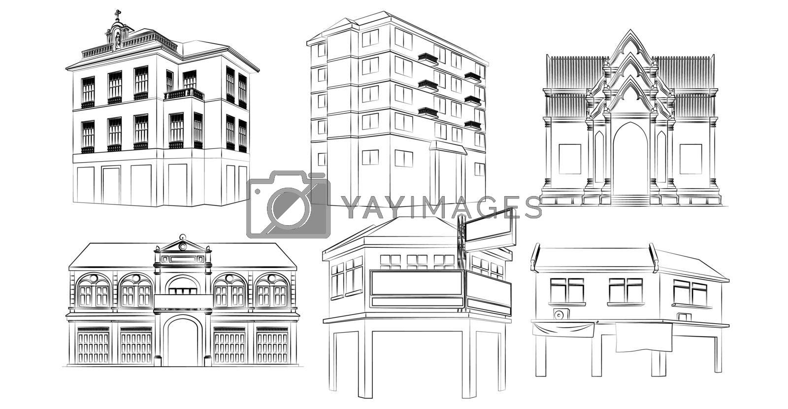 Royalty free image of doodle building line art cartoon by valueinvestor