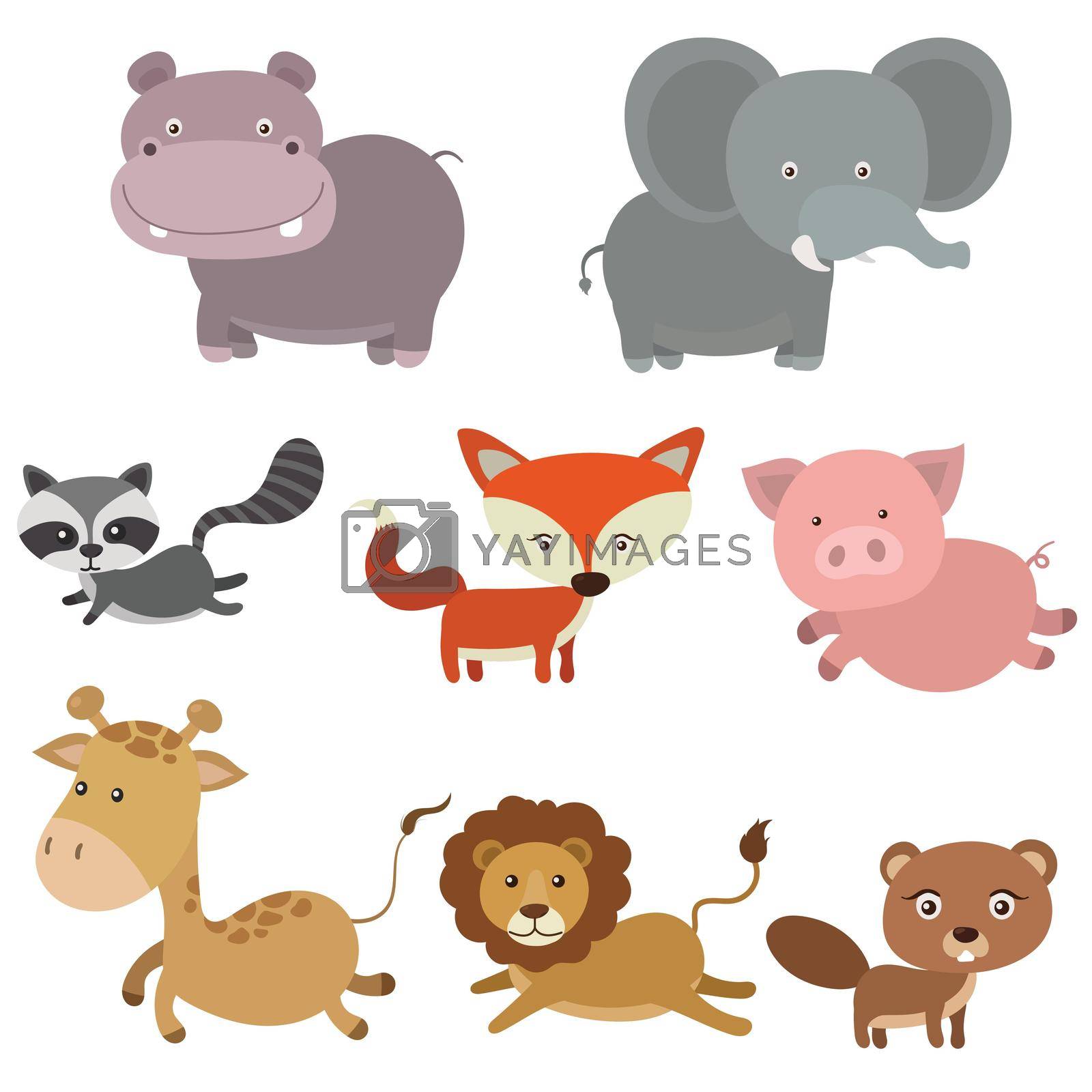 Animals cartoon in flat style