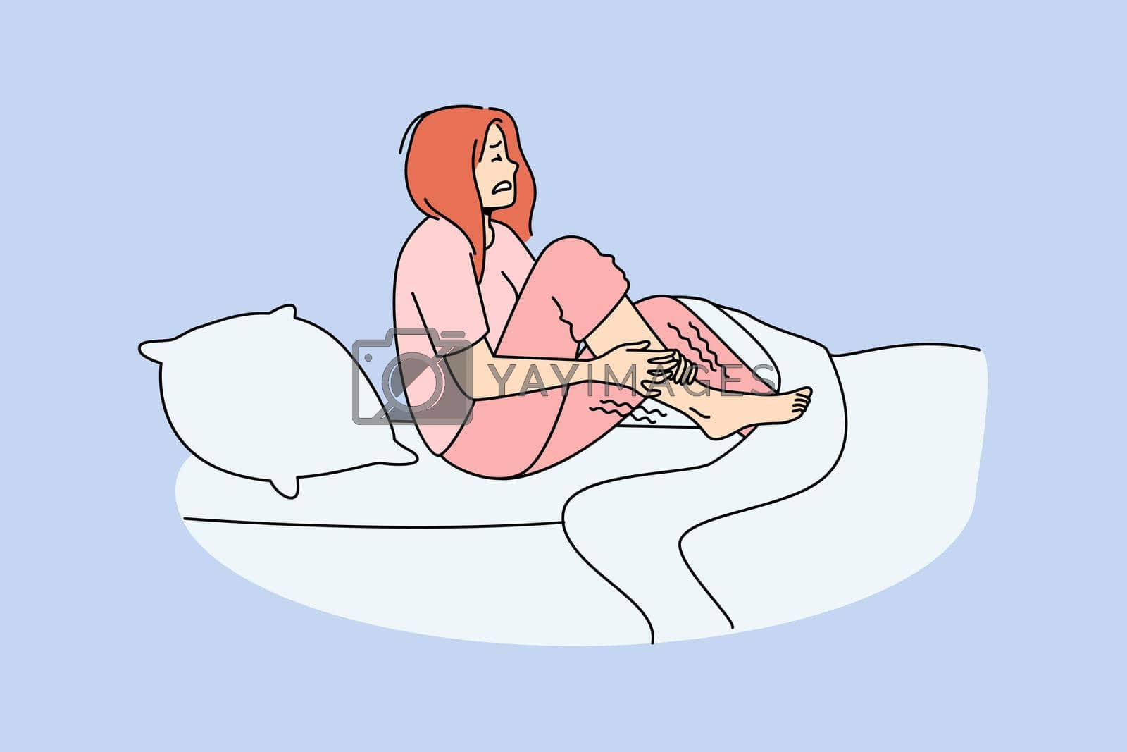 Royalty free image of Unhealthy woman suffer from leg cramp by VECTORIUM