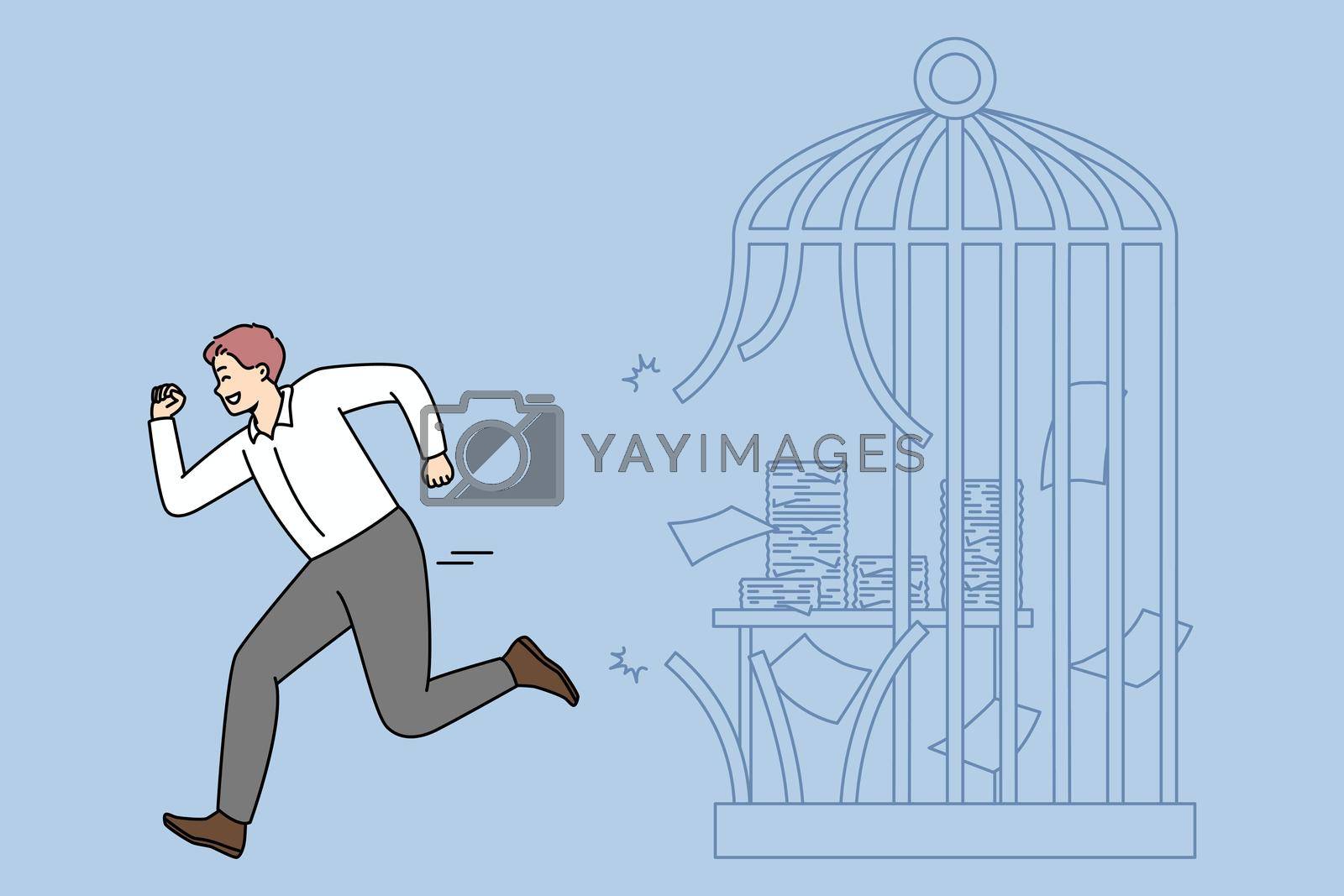 Royalty free image of Happy businessman escape cage quit office job by VECTORIUM