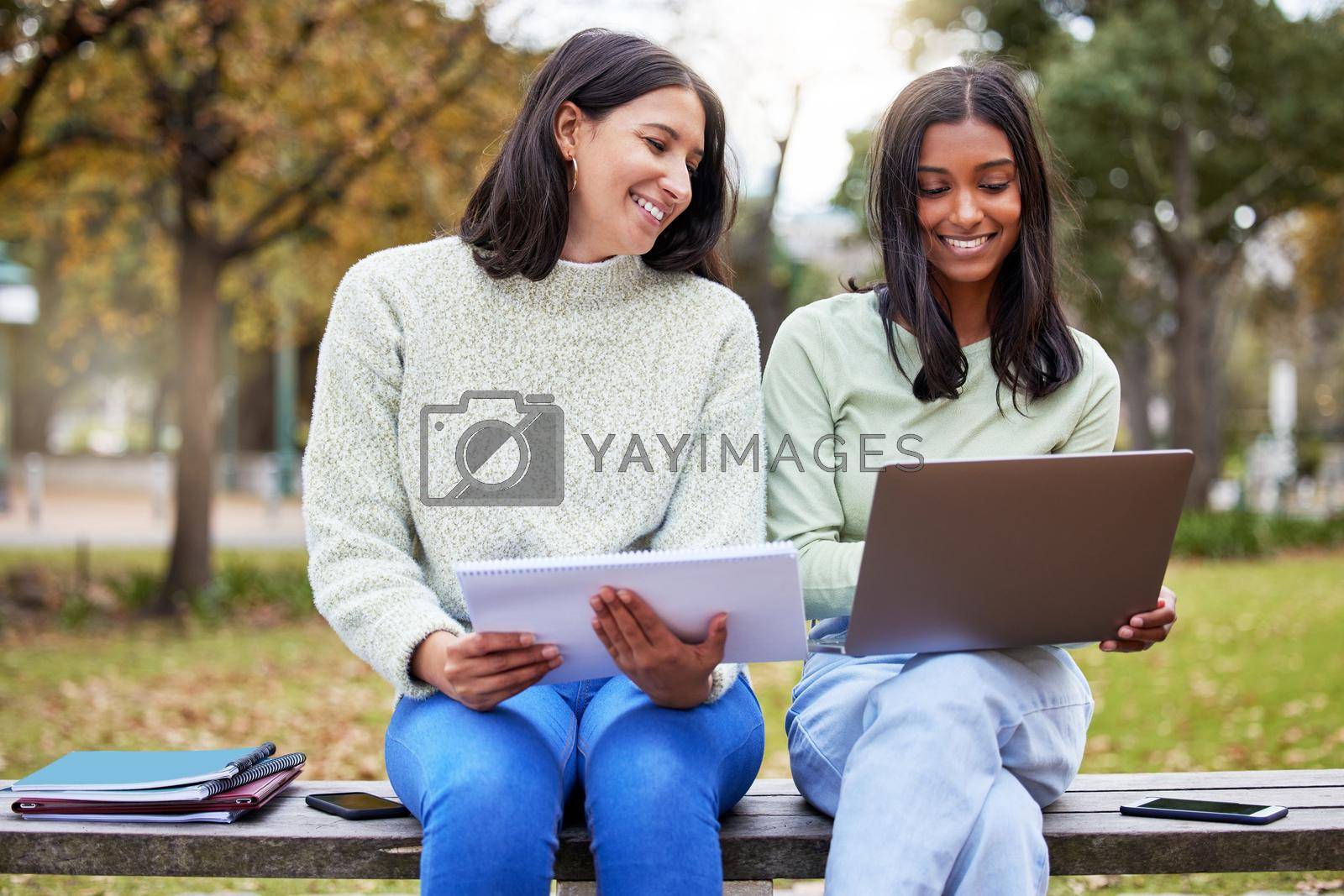 Royalty free image of You wont regret working hard for that degree. two young women studying together at college. by YuriArcurs