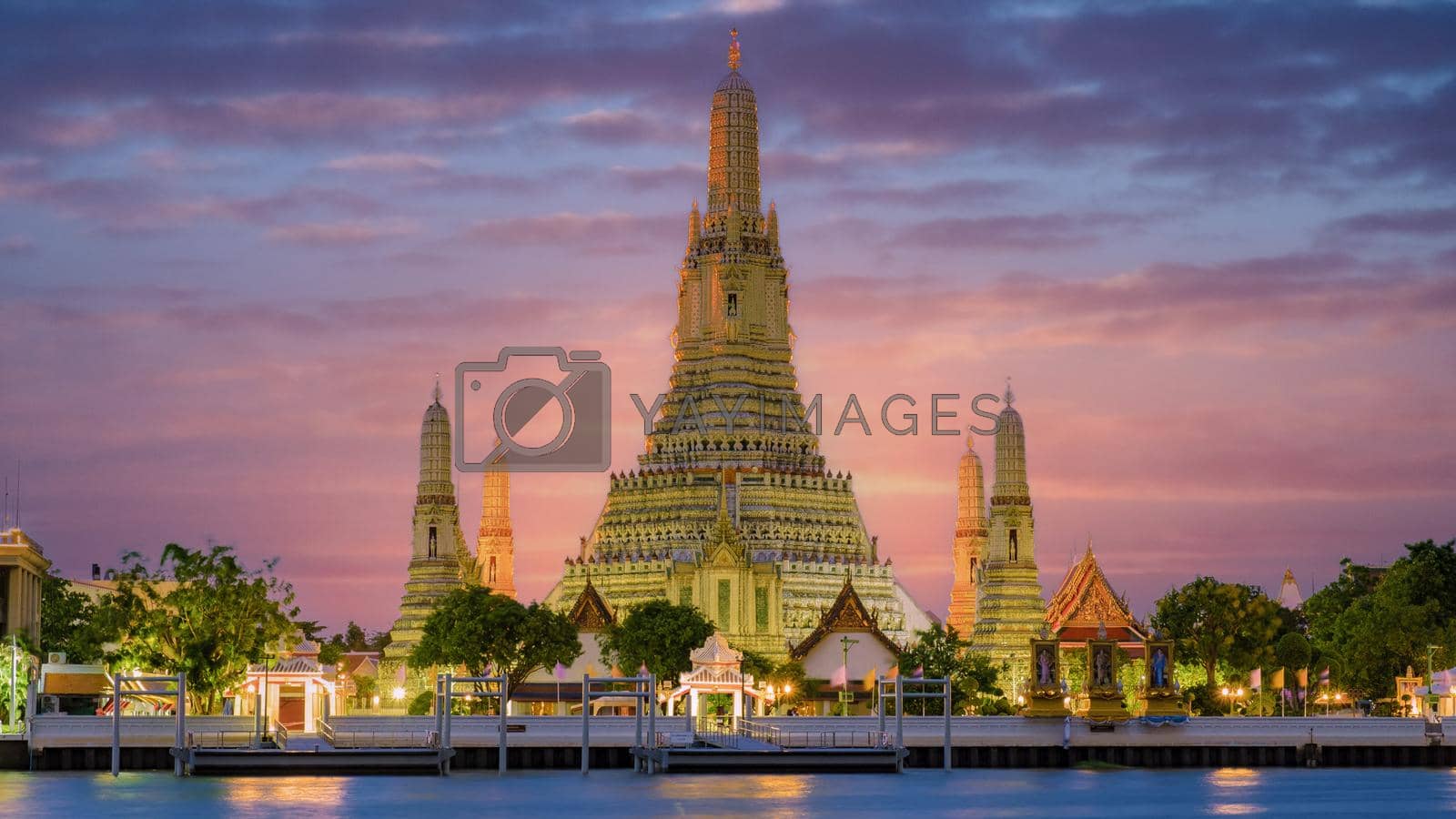 Royalty free image of Wat Arun temple Bangkok Thailand, Temple of Dawn, Buddhist temple alongside Chao Phraya River by fokkebok