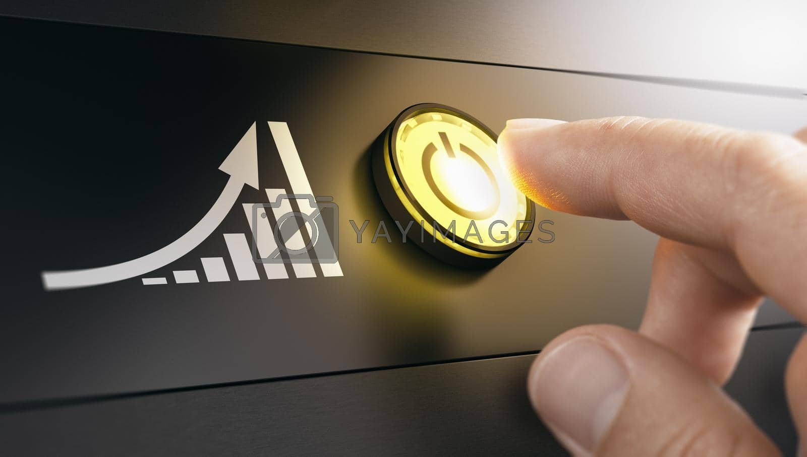 Image pressing a yellow start button to boost the traffic of a website. Concept of improving performance with SEO strategy. 