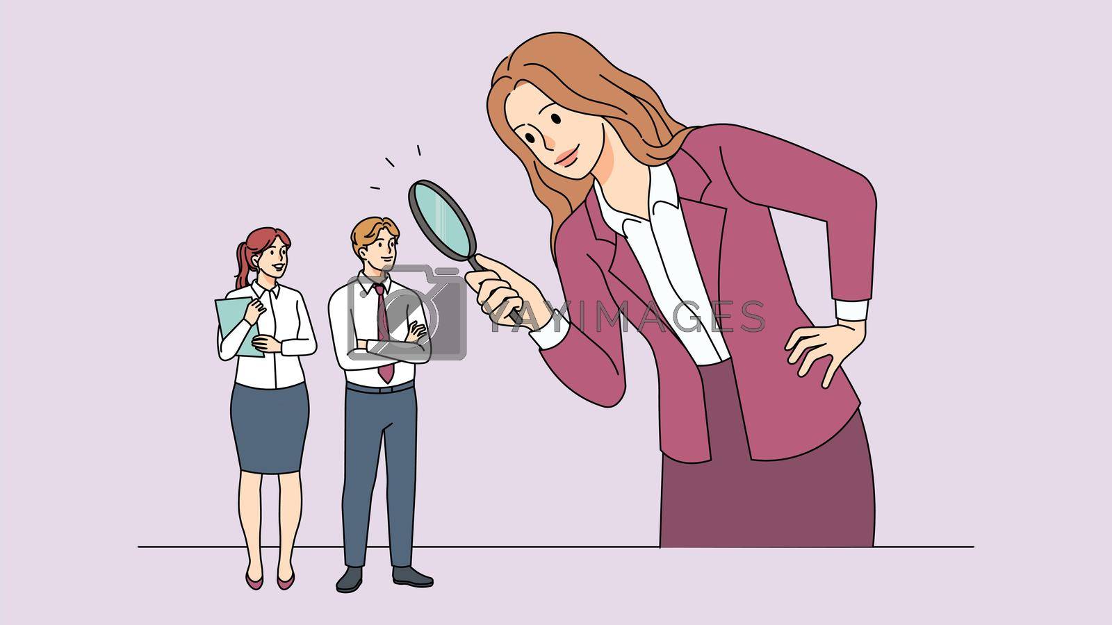Royalty free image of Businesswoman with magnifier look for job candidate by Vasilyeu