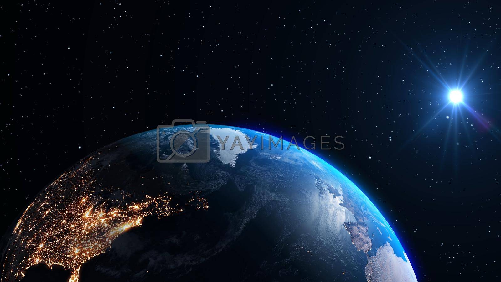 Royalty free image of Planet earth with realistic geography surface and orbital 3D cloud atmosphere by biancoblue