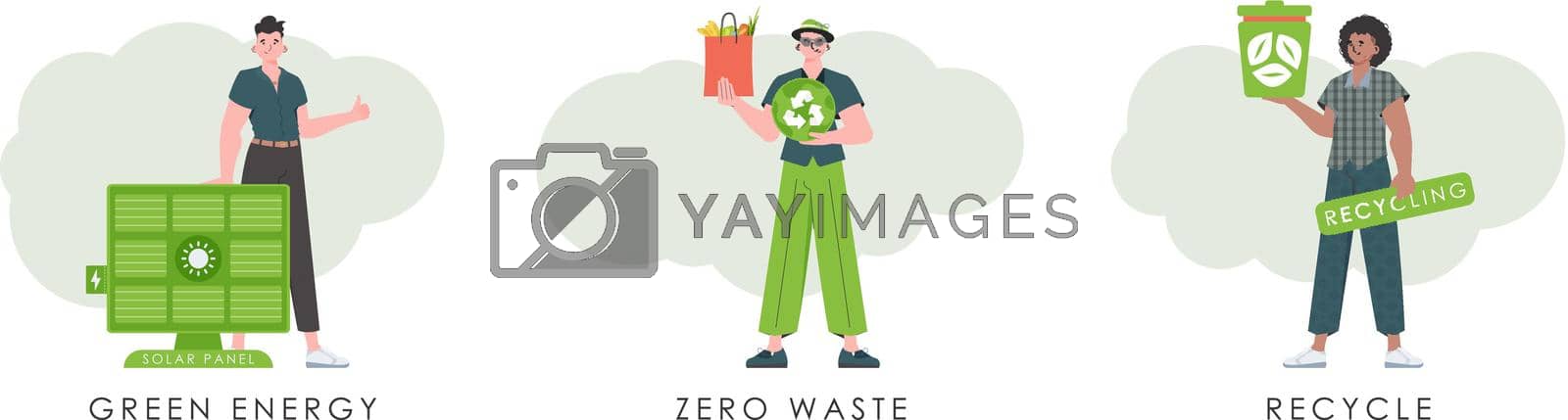 Royalty free image of Set of men characters on the theme of ecology. Flat style. Vector. by Javvani
