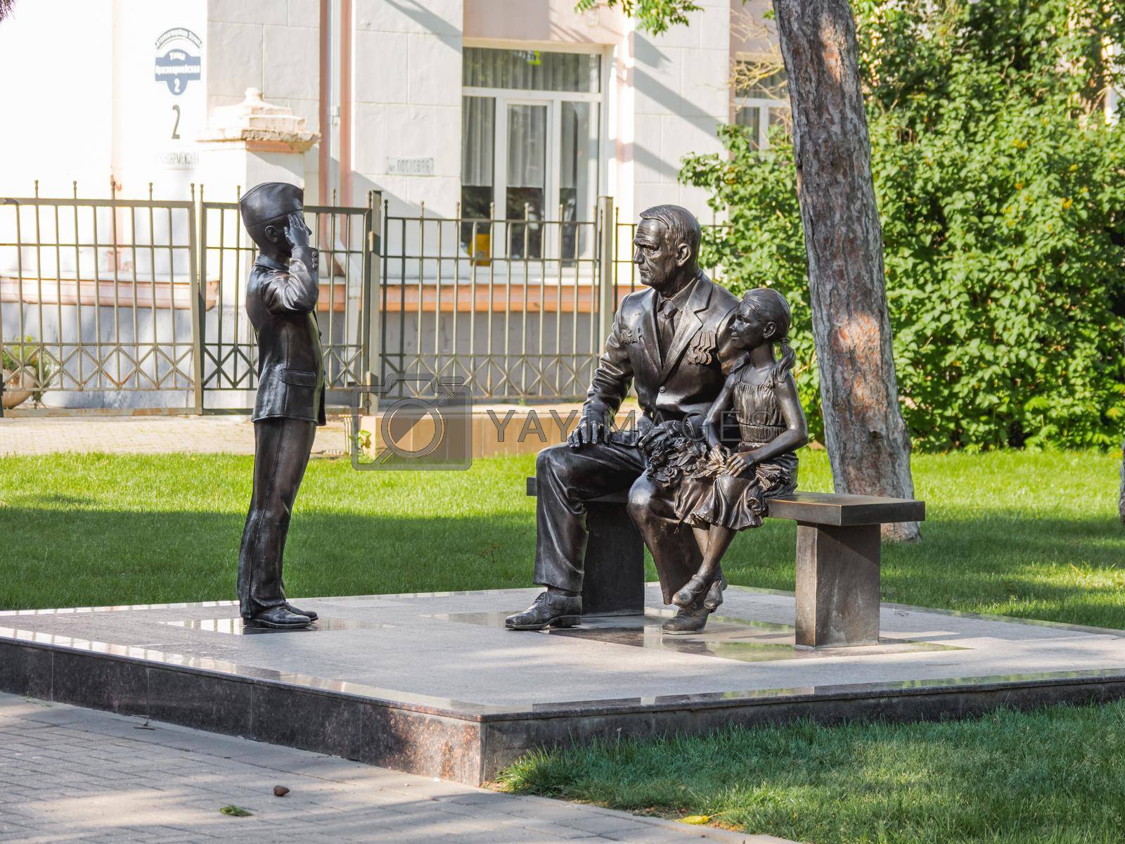 KRASNODAR, RUSSIA - June 02, 2021. Sculptural composition Communication of Generations by Grigory Zakharyan.