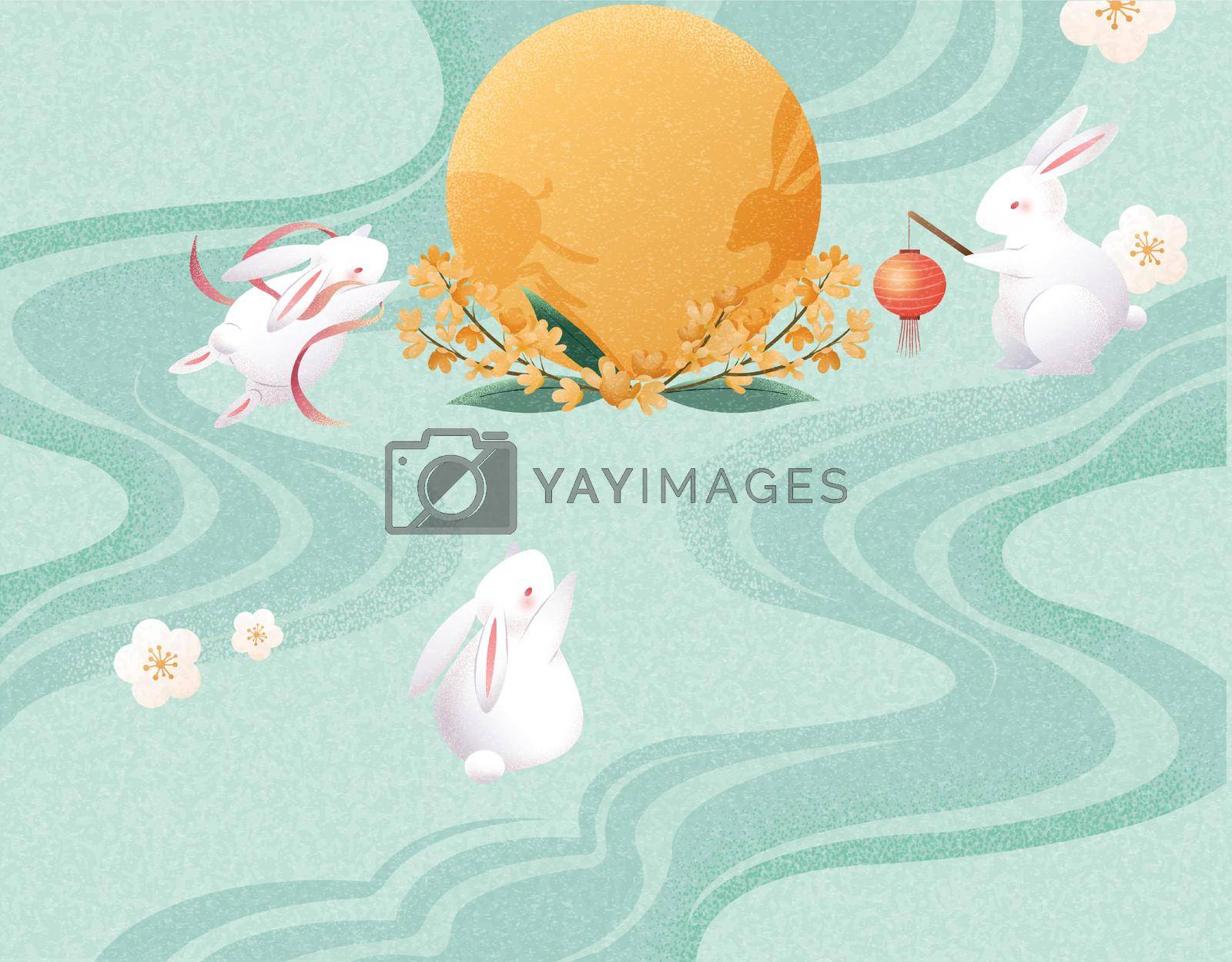 Royalty free image of Cute mid autumn festival illustration with rabbits by Vinhsino