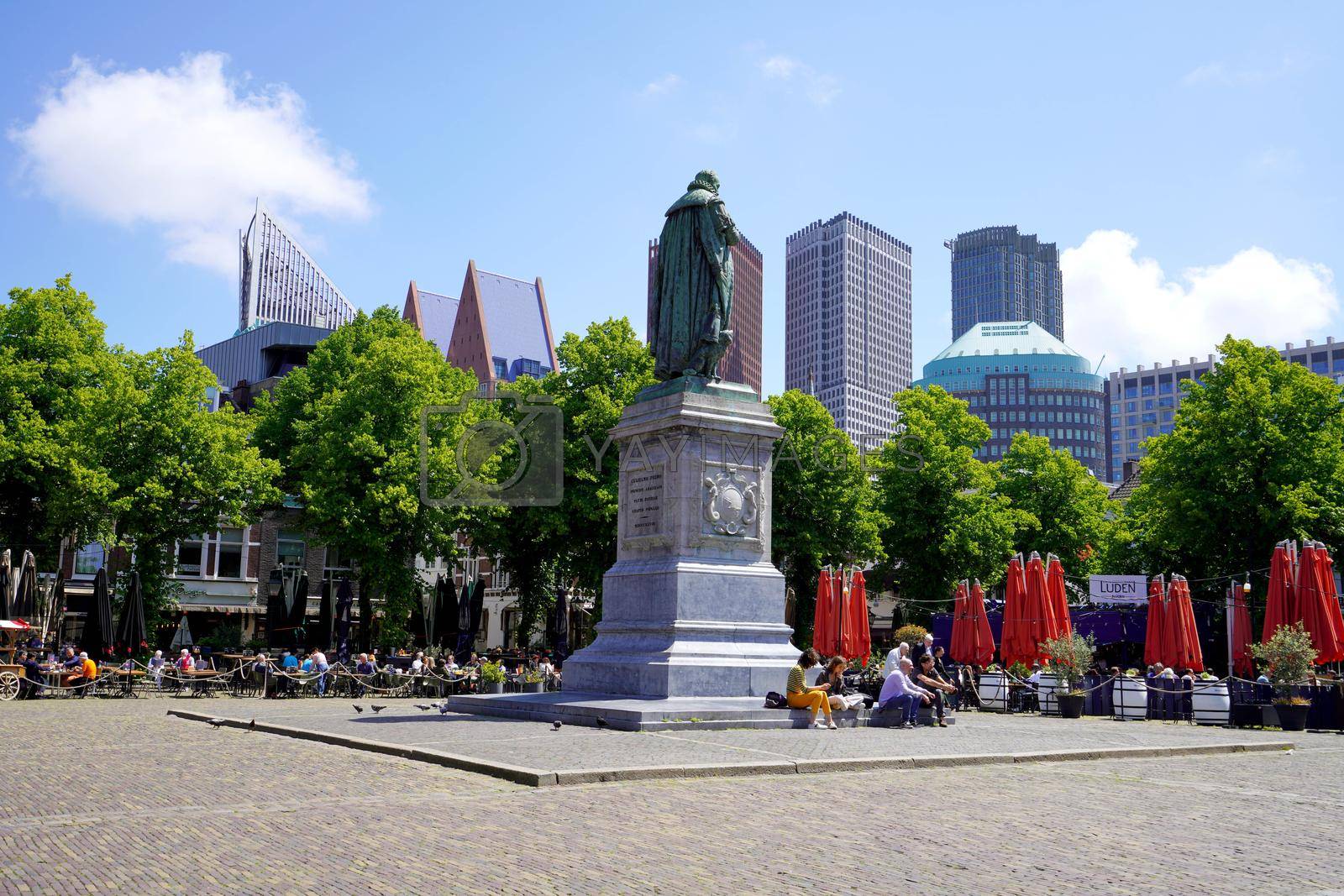 THE HAGUE, NETHERLANDS - JUNE 9, 2022: Het Plein is a town square in the old city centre of The Hague in the Netherlands