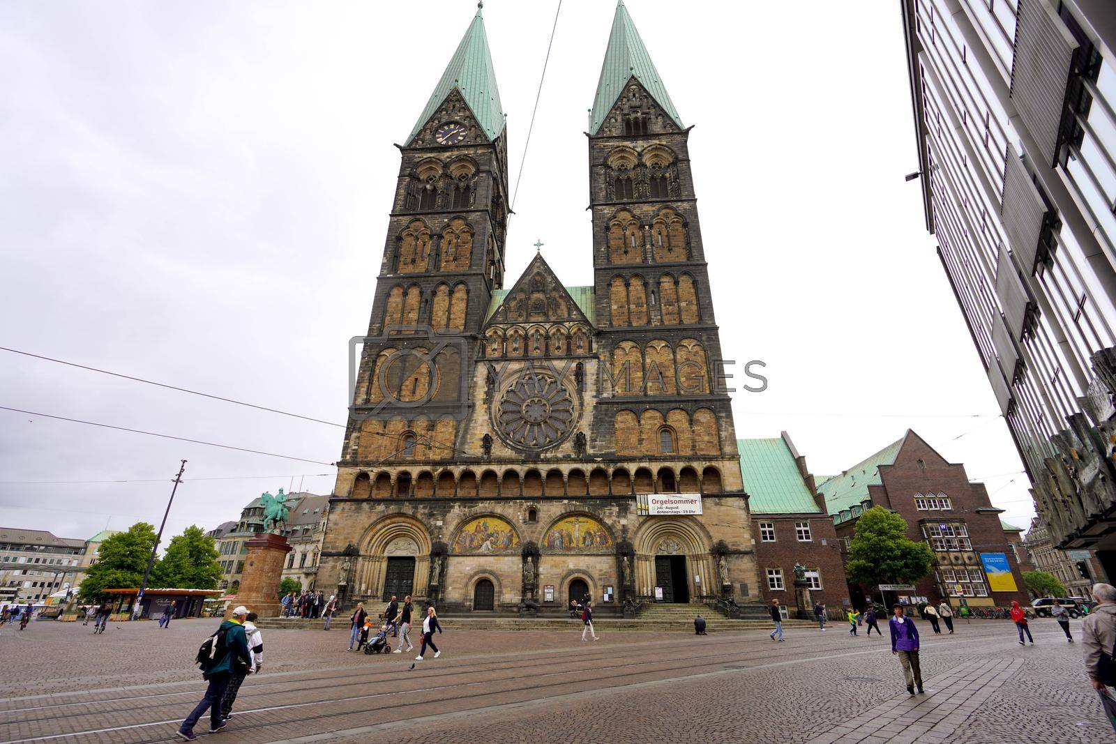 BREMEN, GERMANY - JULY, 7 2022: Bremen Cathedral dedicated to St. Peter, is a church situated in the market square in the center of Bremen, Germany