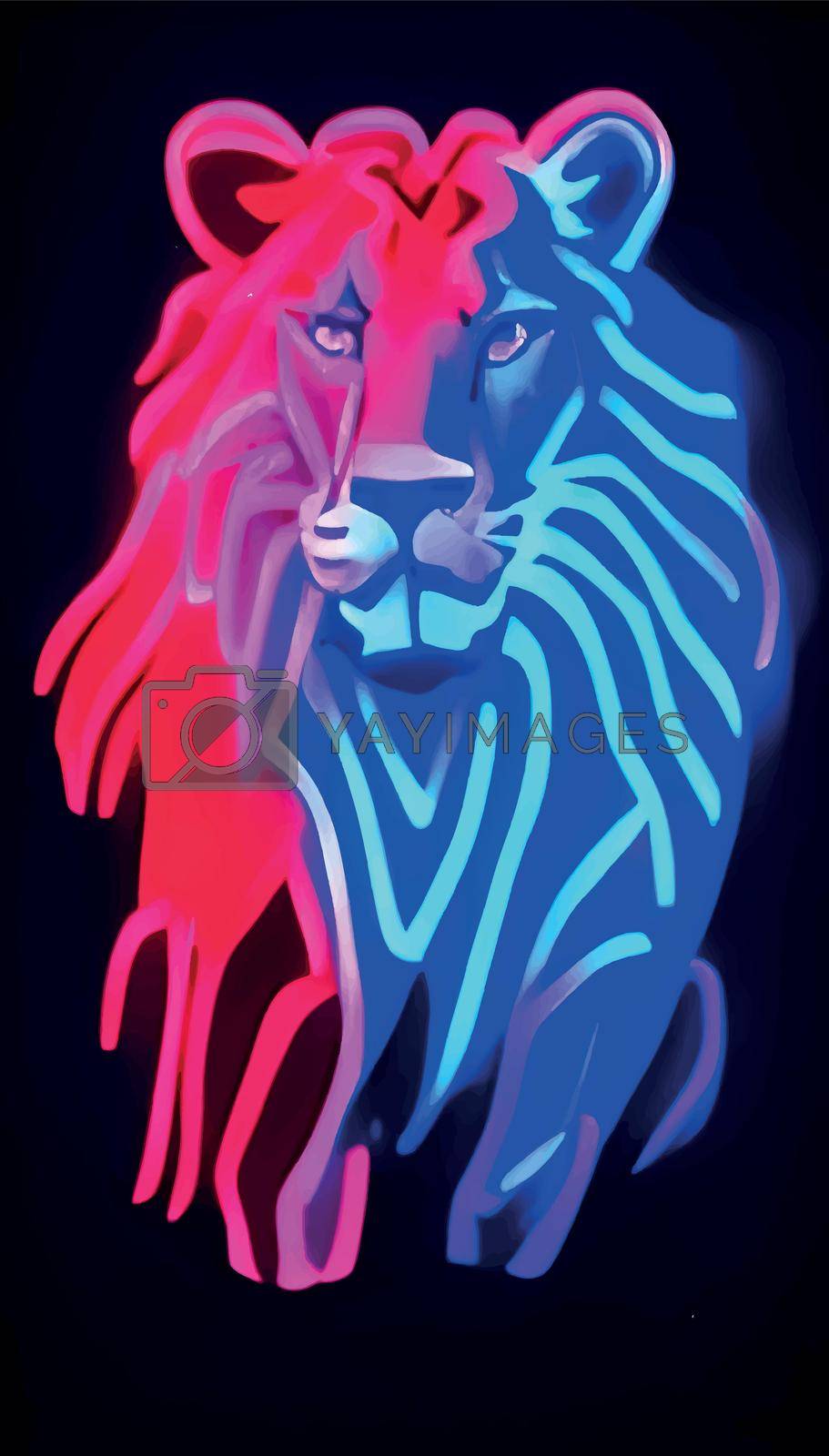 Royalty free image of head of a lion with neon light colors by yilmazsavaskandag