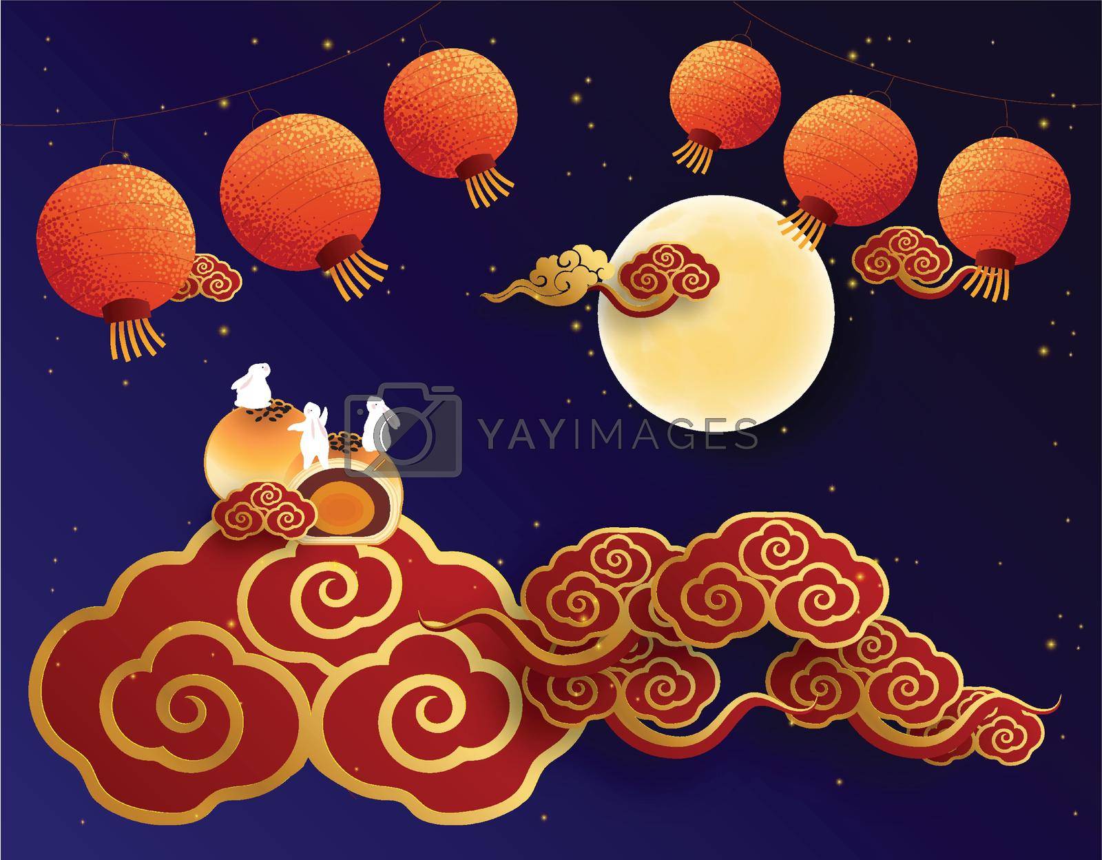 Royalty free image of Cute rabbits enjoy the glorious full moon by Vinhsino
