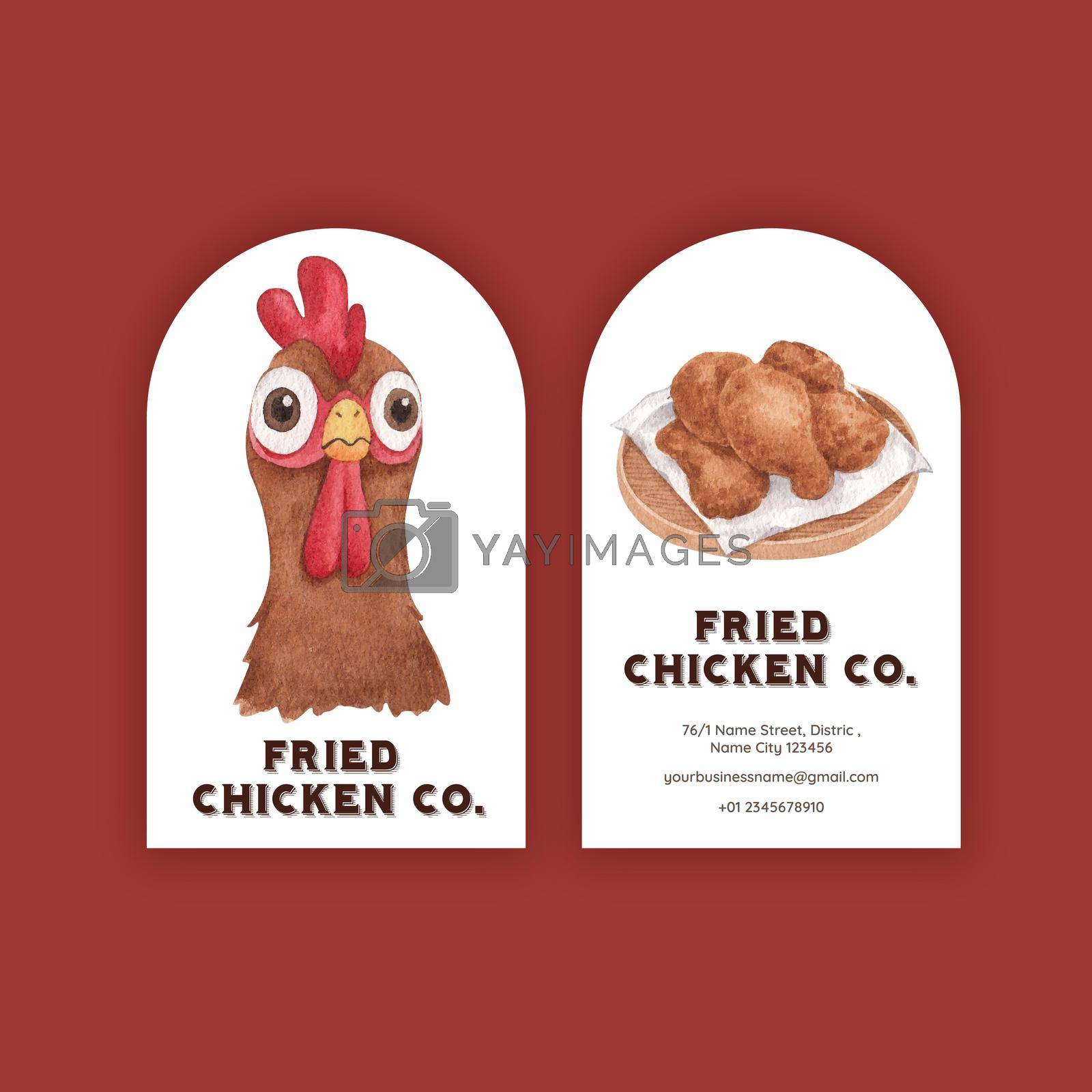Name card template with chicken farm food concept,watercolor style
