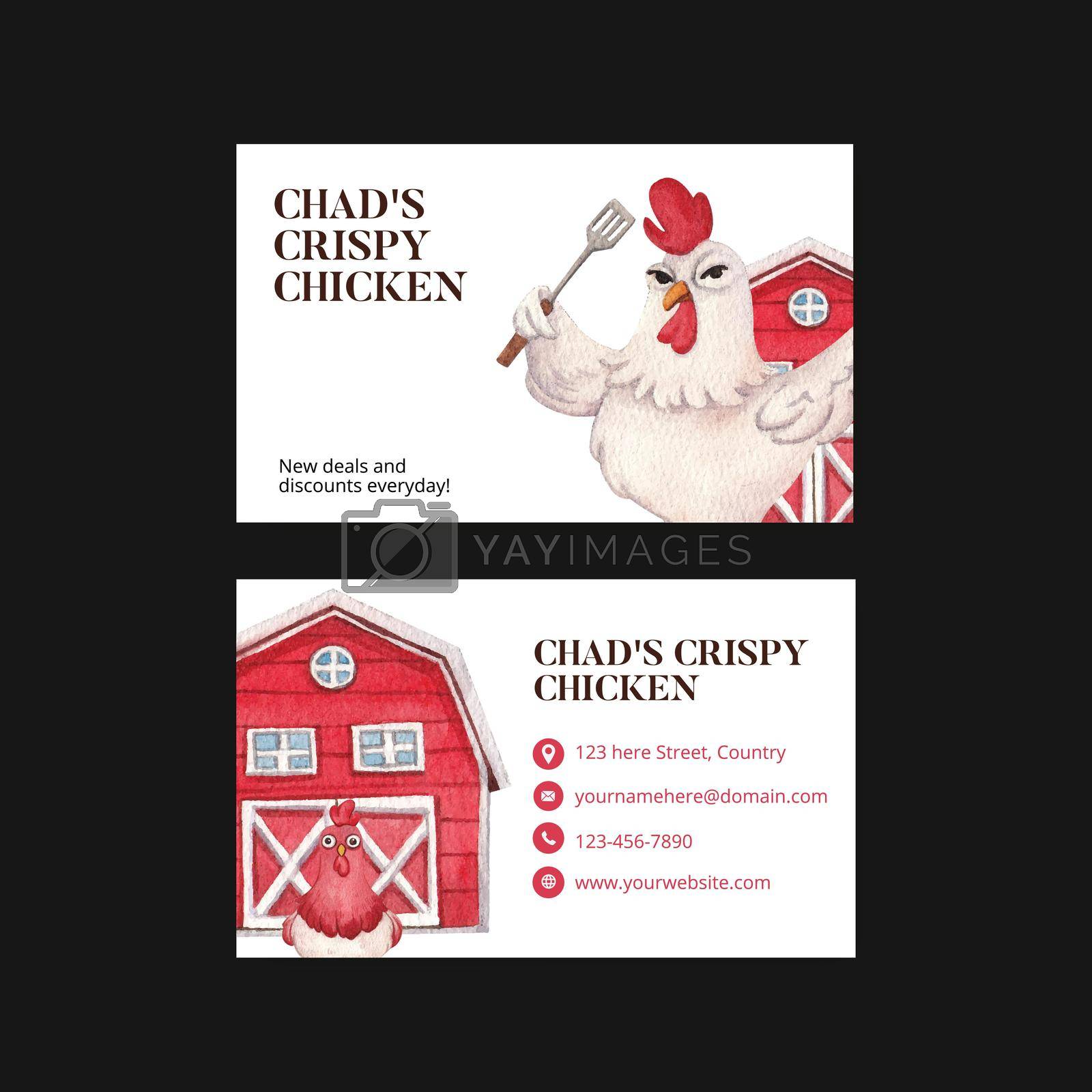 Name card template with chicken farm food concept,watercolor style
