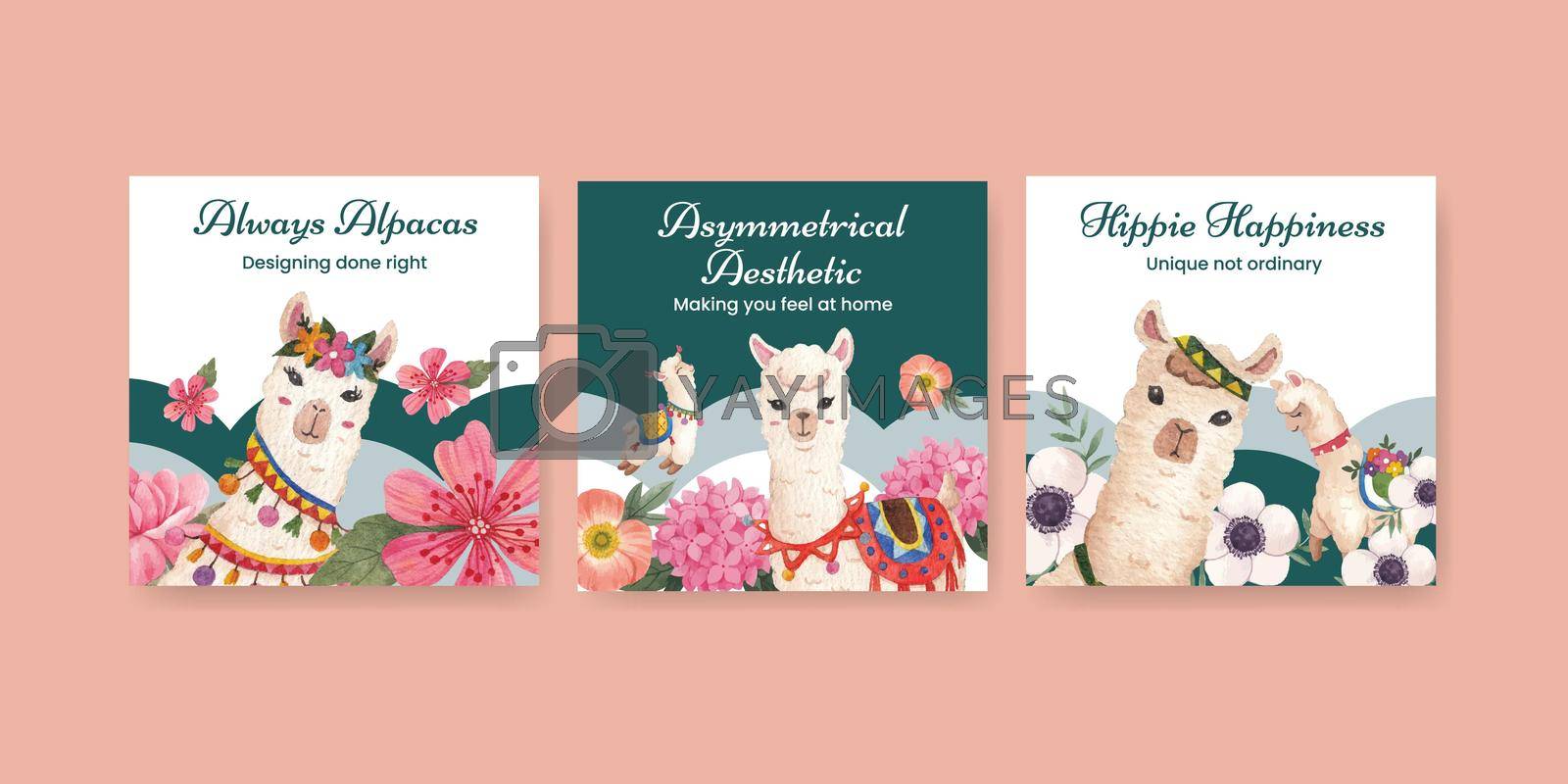 Royalty free image of Banner template with cute boho alpaca concept,watercolor style by Photographeeasia