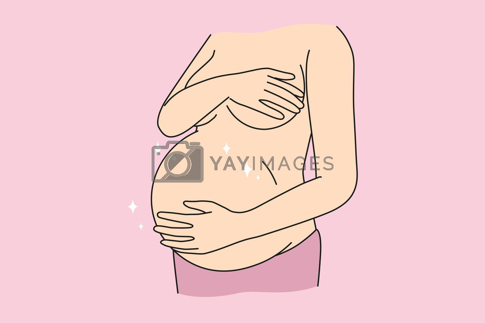 Royalty free image of Pregnant woman touching naked belly by VECTORIUM