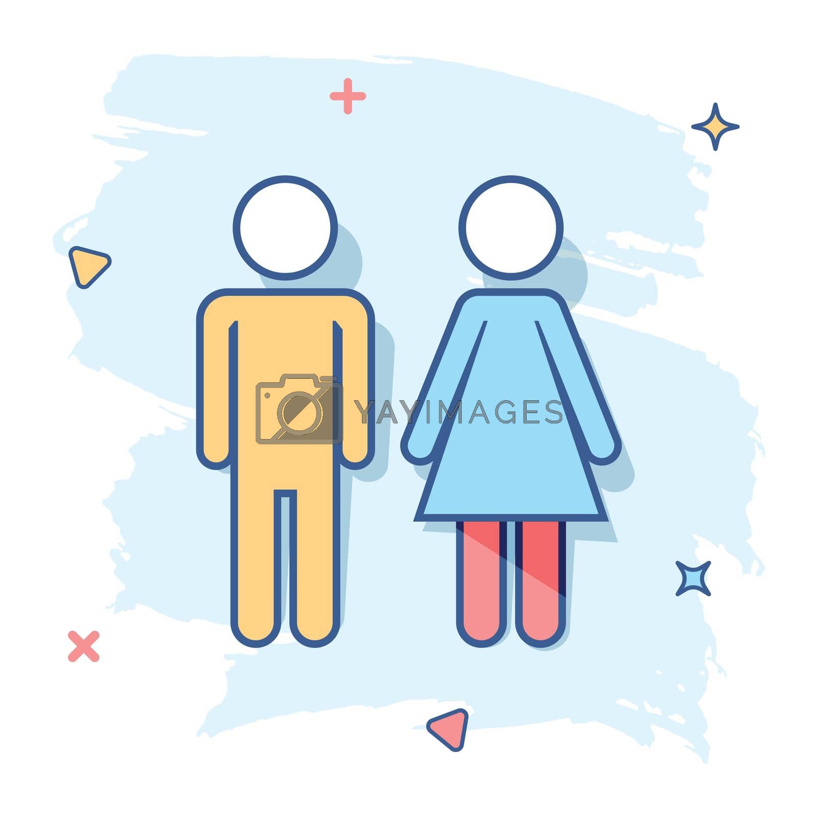 Royalty free image of Vector cartoon man and woman icon in comic style. WC sign illustration pictogram. Restroom business splash effect concept. by LysenkoA