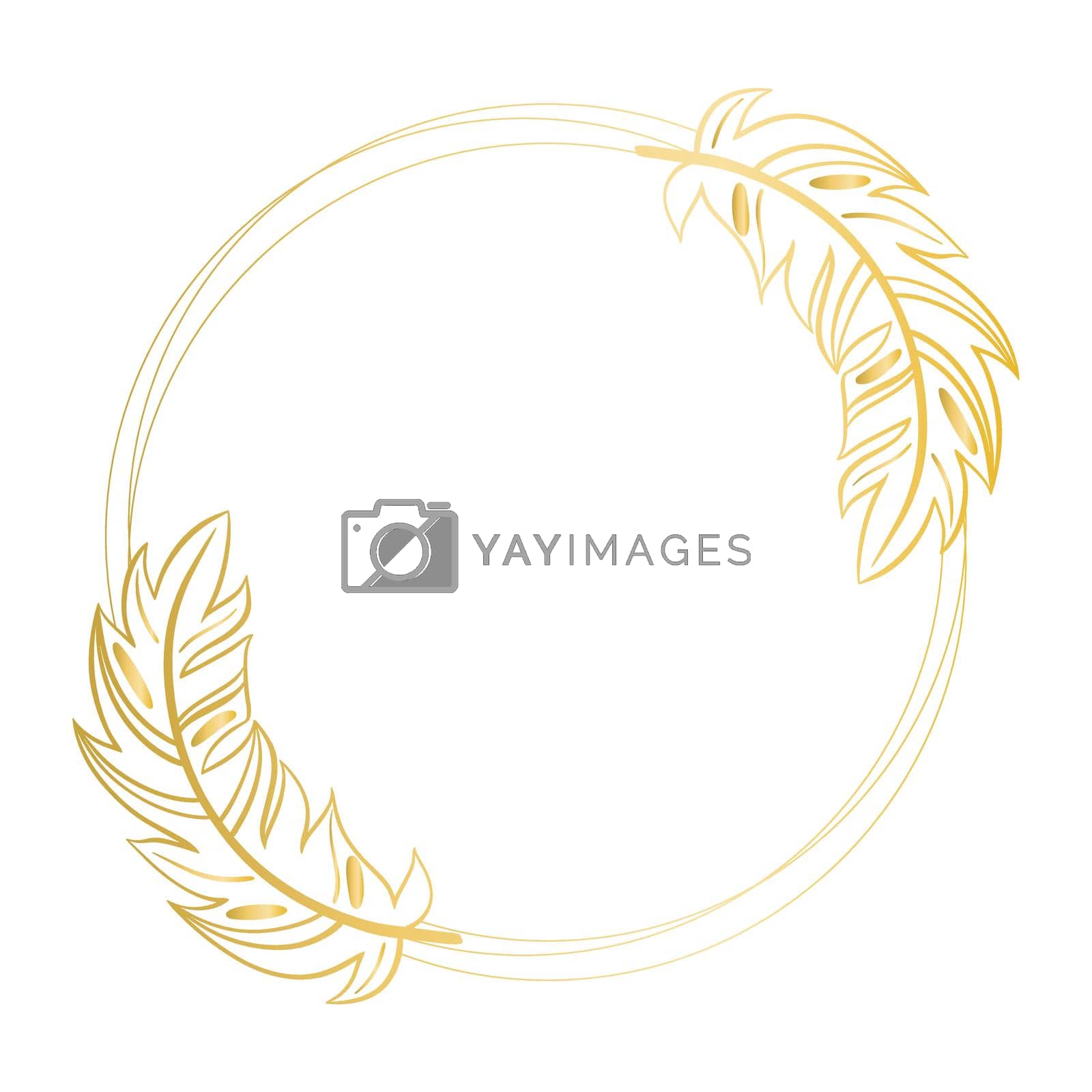 Royalty free image of Graceful golden round frame with feathers by TassiaK