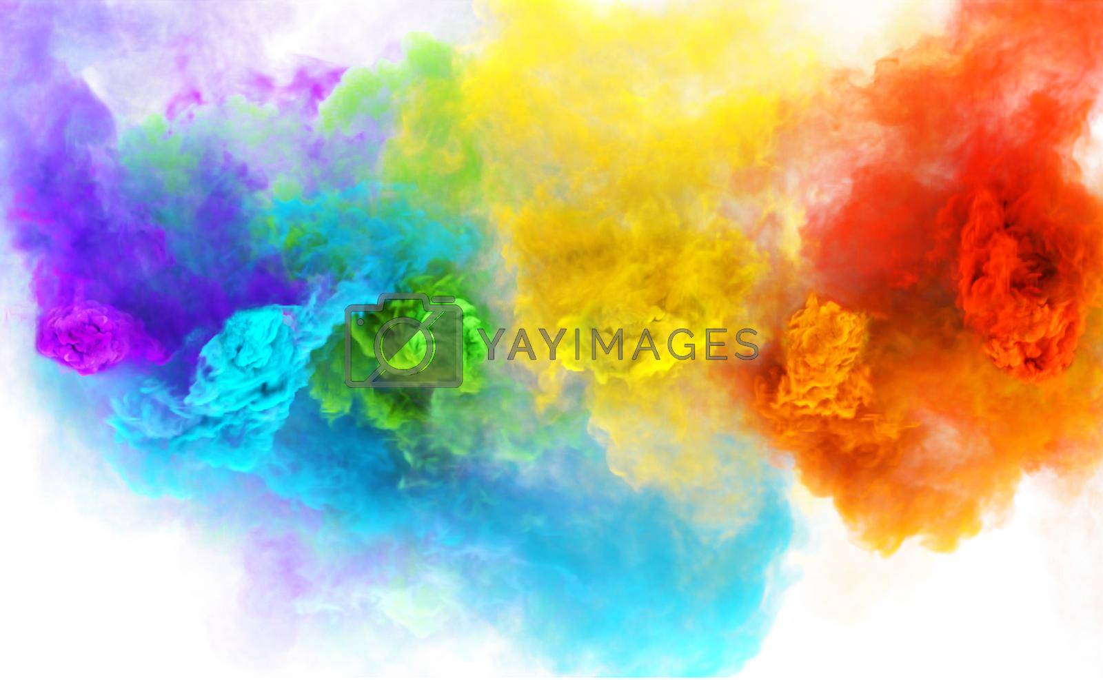 Rainbow smoke clouds abstract texture for background. Color 3D render. Heaven magic puffs