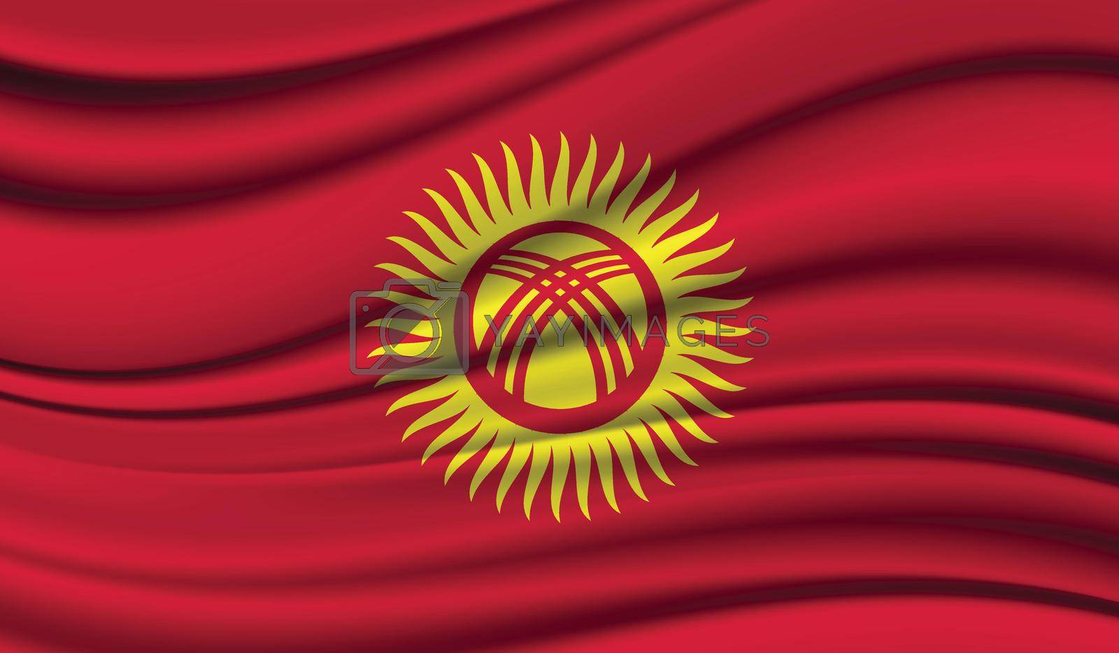 Silk Waving Flag of Kyrgyzstan. Silk, Satin Texture Background