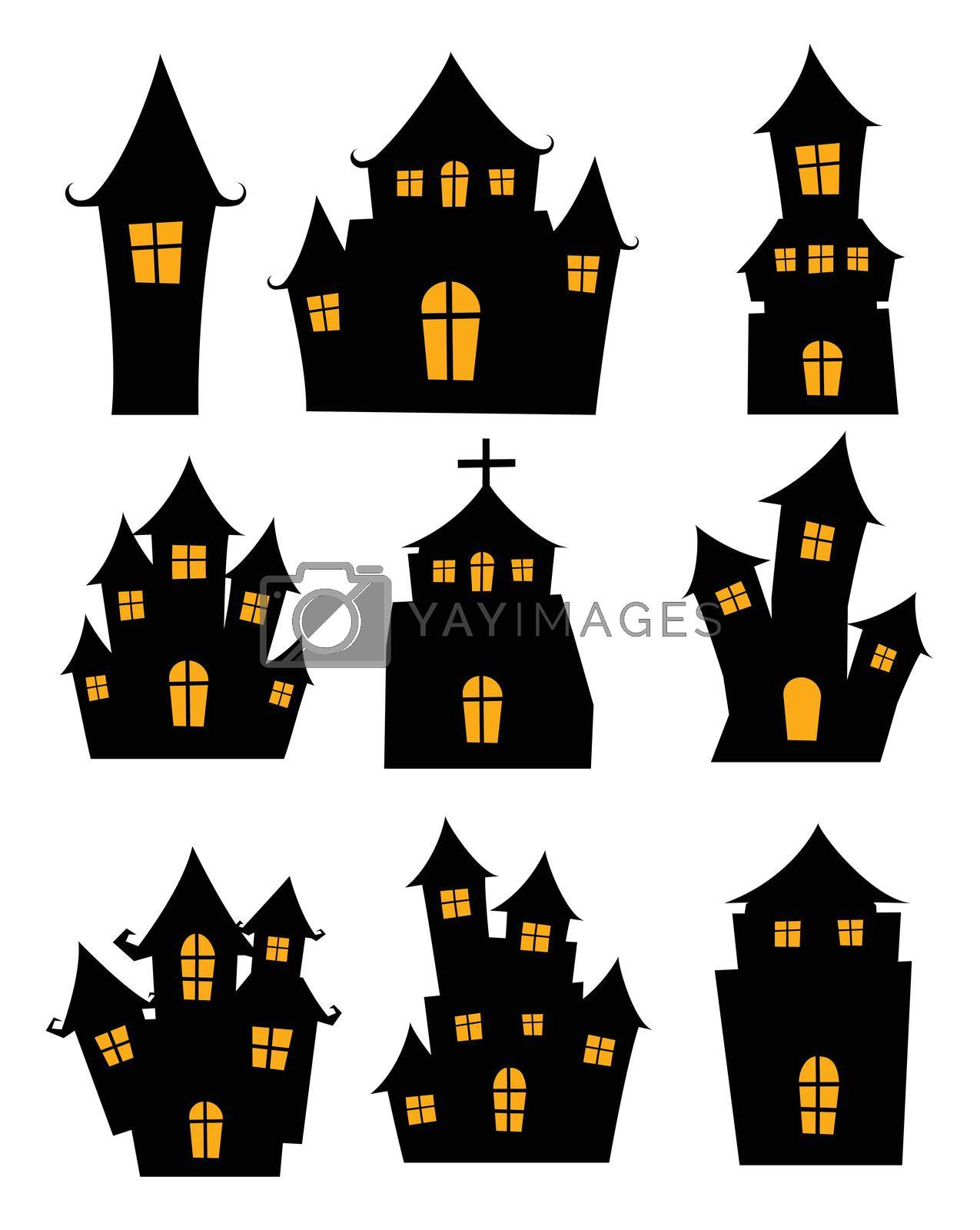 Royalty free image of Halloween black castle isolated on white background. Haunted house cartoon silhouette. by kaisorn